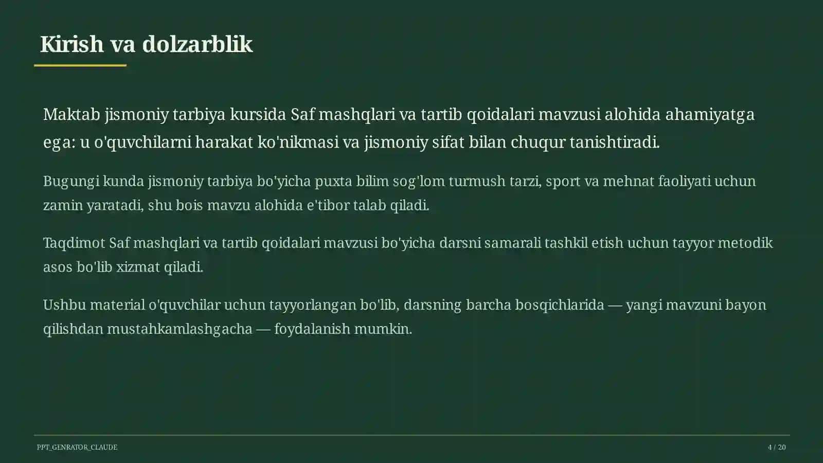 Saf mashqlari va tartib qoidalari (1-sinf) 4