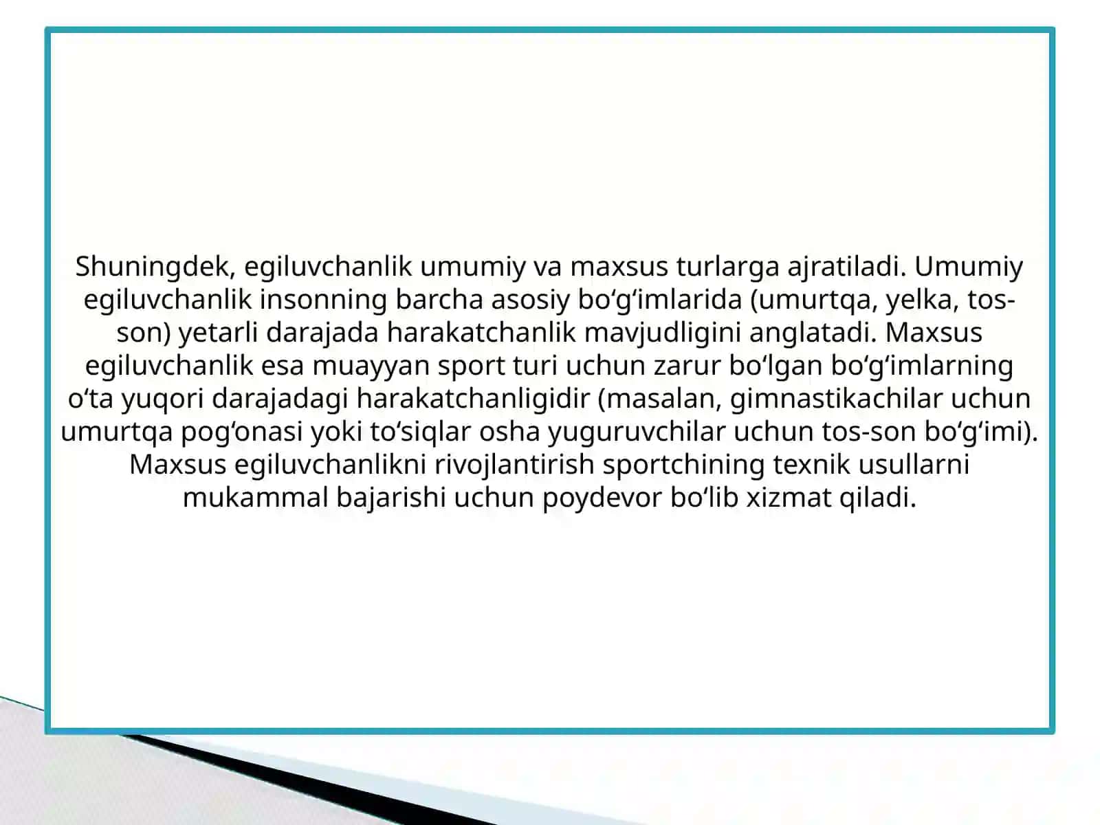 Egiluvchanlikni Turlari Va O'lchov Mezoni. Egiluvchanlikni Rivojlanish Darajasini Aniqlouchi Omillar 4