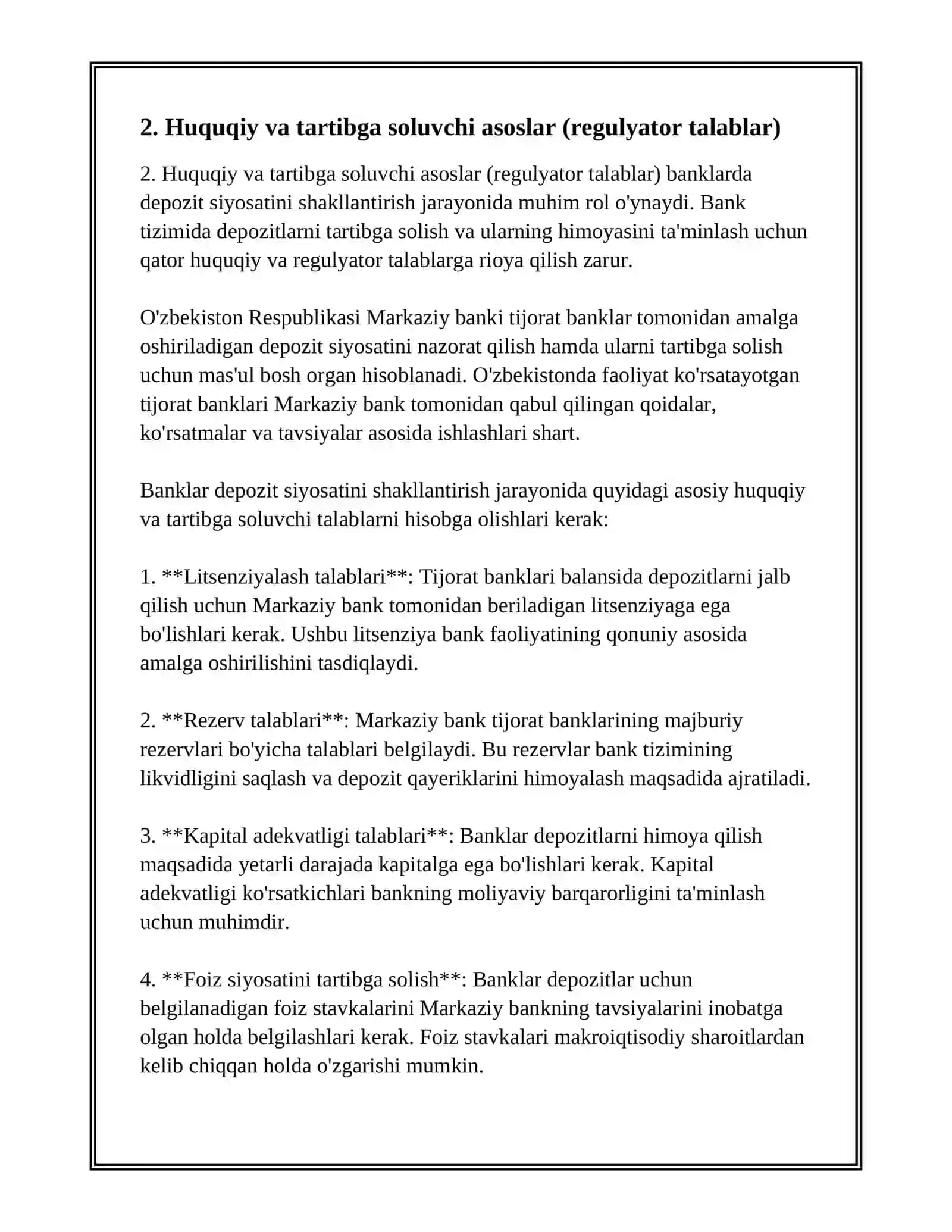 BANKLARDA DEPOZIT SIYOSATINI SHAKLLANTIRISH 4