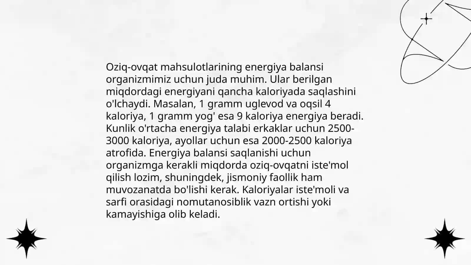 Ovqatni energetik adekvatligini aniqlash 4