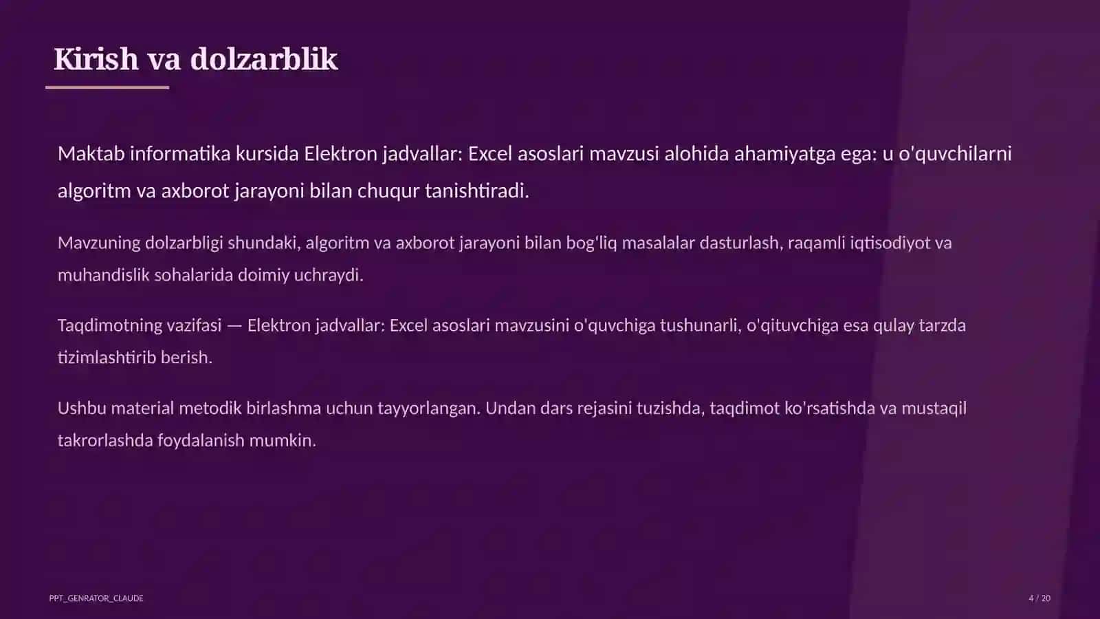 Elektron jadvallar: Excel asoslari (7-sinf) 4