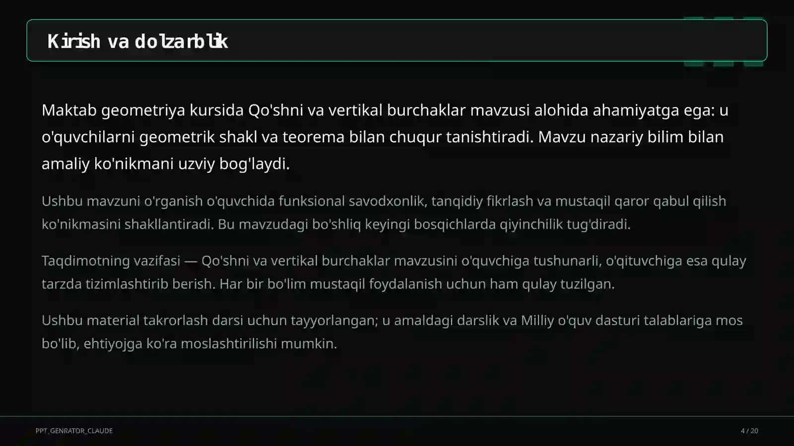 Geometriya (7– 11) — takrorlash darsi uchun 4
