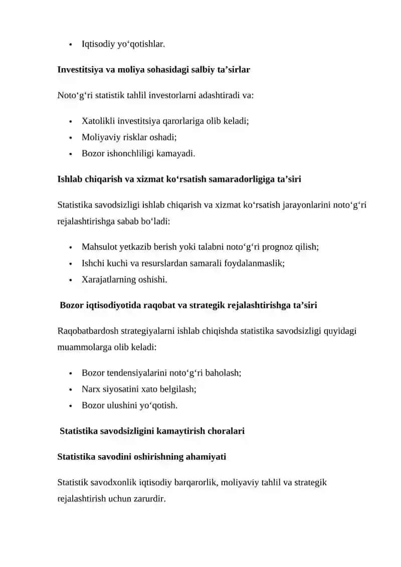 STATISTIKA SAVODSIZLIGINING IQTISODIY OQIBATLARI 4