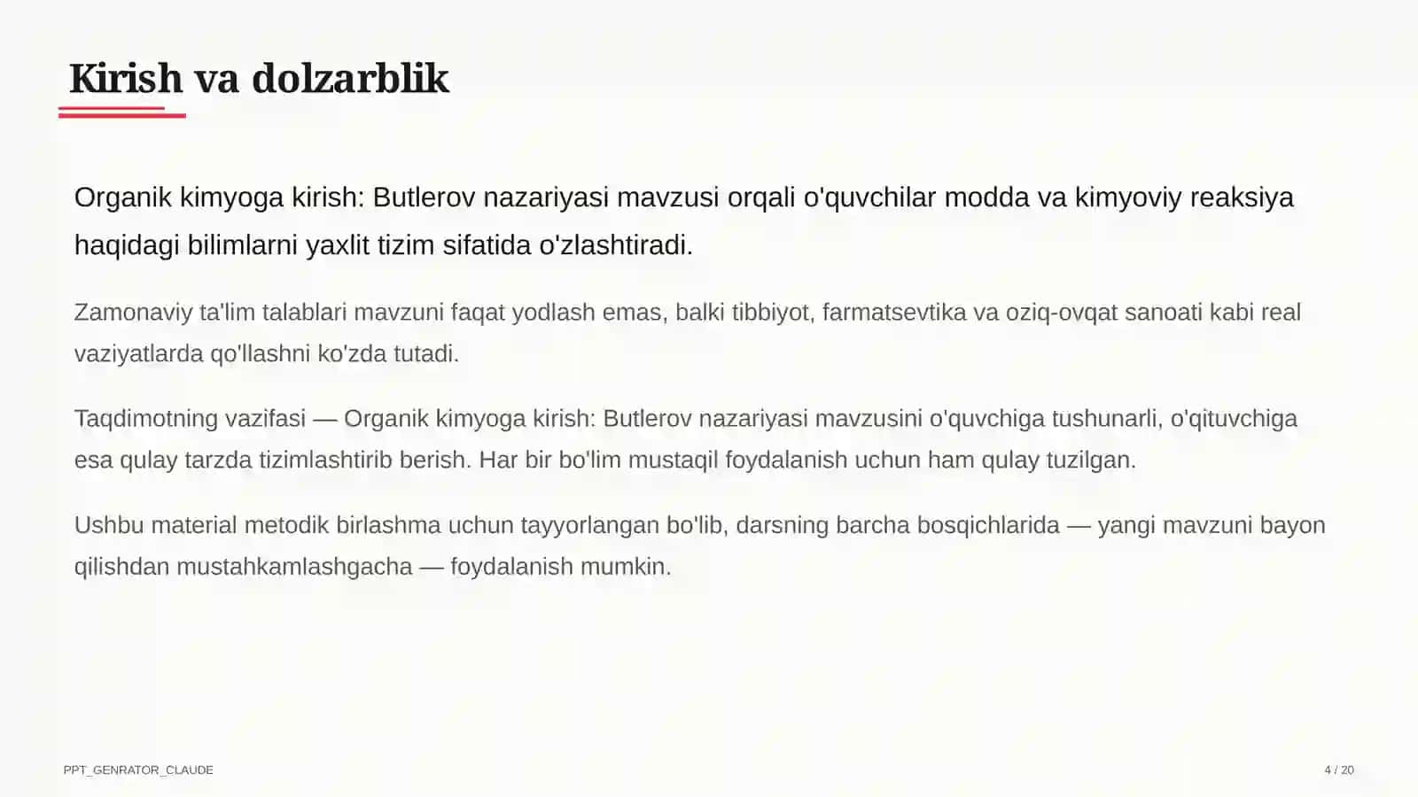 Organik kimyoga kirish: Butlerov nazariyasi (10-sinf) 4