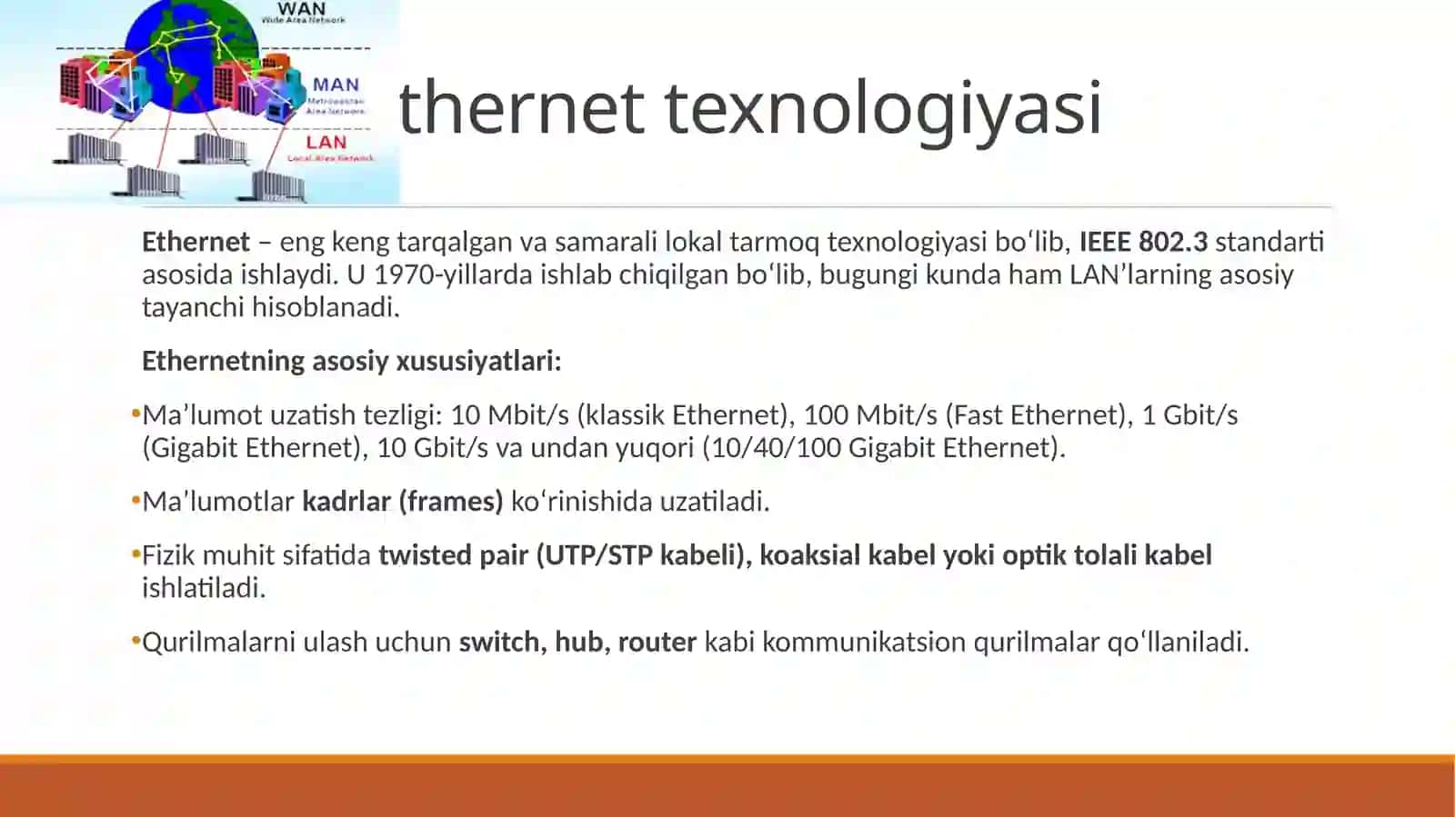 Kompyuter tarmoqlari texnologiyalari va ularda qo‘llaniladigan kommunikatsion qurilmalar 4