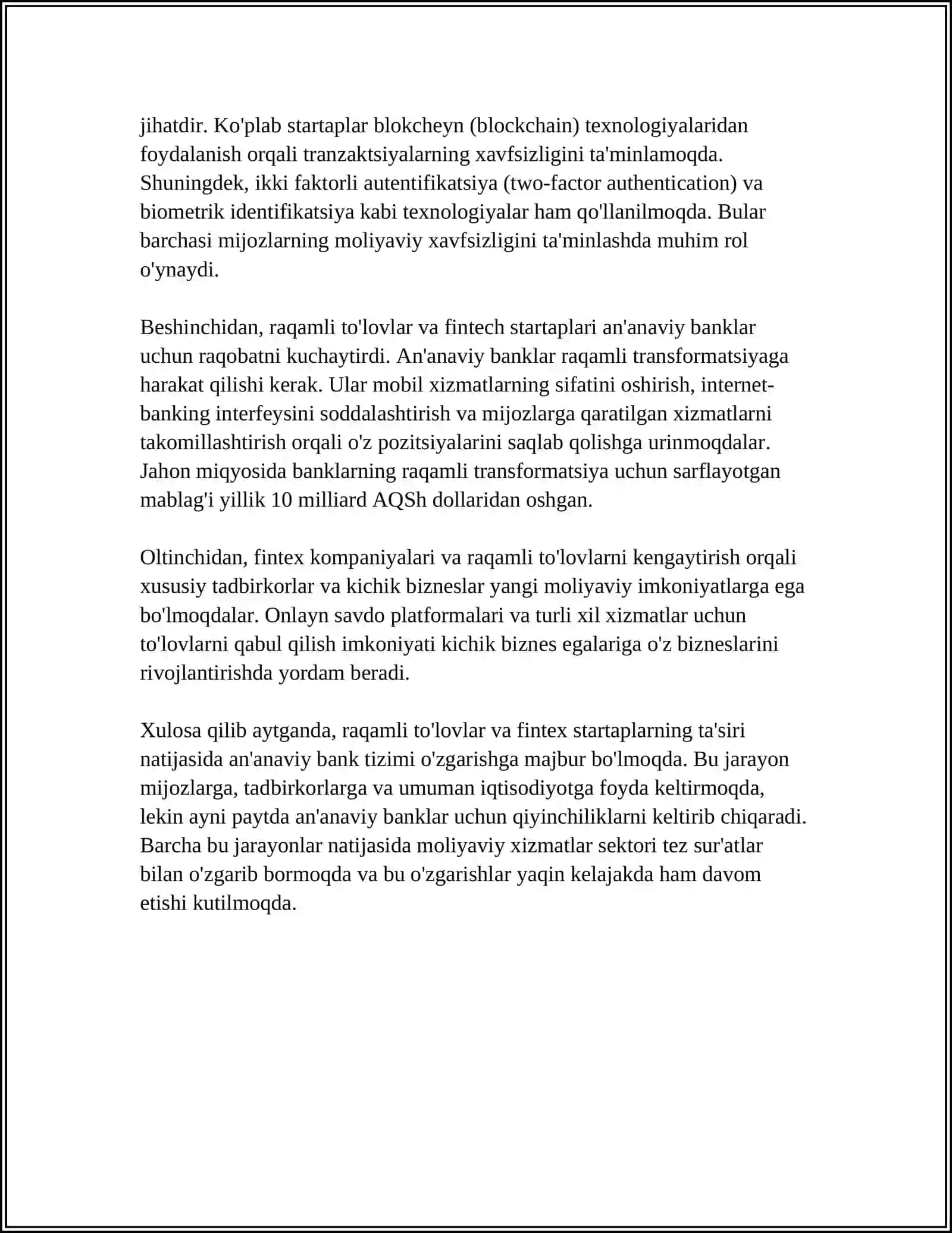 FIN TECH STARTAPLAR VA ULARNING AN'ANAVIY TIZIMIGA TA'SIRI 4