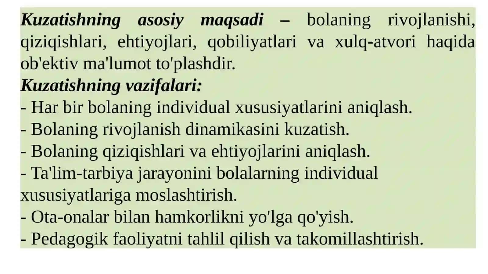 Kuzatish va uning turlari. Turliguruhlardakuzatishlarni tashkiletish va rahbarlikqilish. Yil fasllariga umumiy tavsifnoma 4