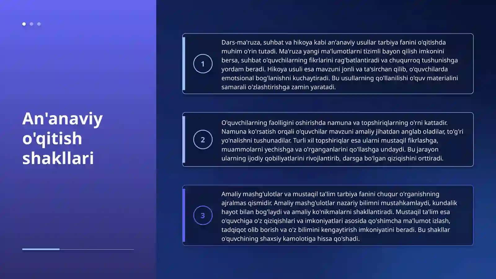 Umumtalim maktablaridatarbiya fanini oʻqitish shakllarihaqida misollar 4