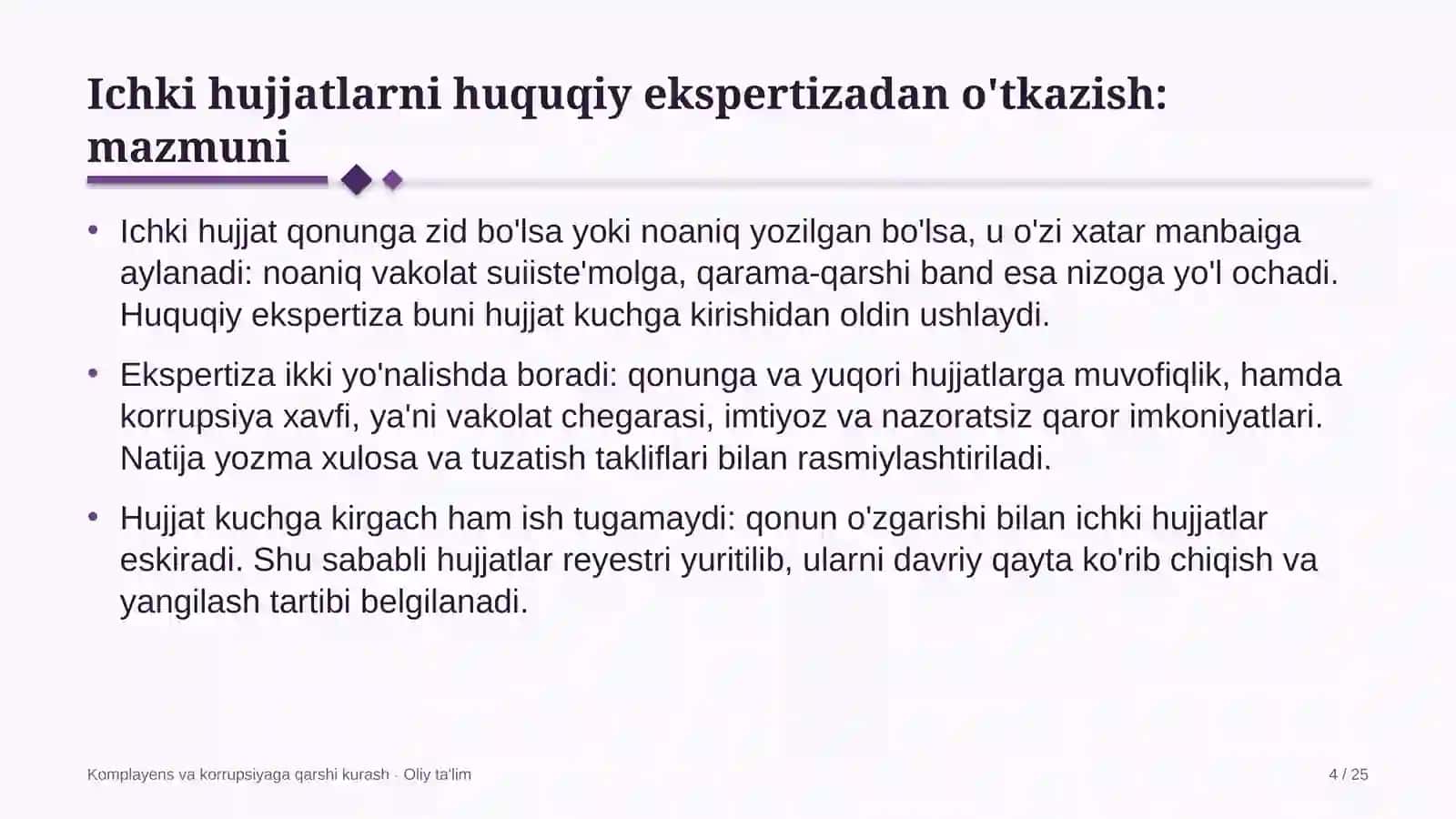 texnik ko'rik markazlarida ichki me'yoriy hujjatlarni huquqiy ekspertizadan o'tkazish 9396 4