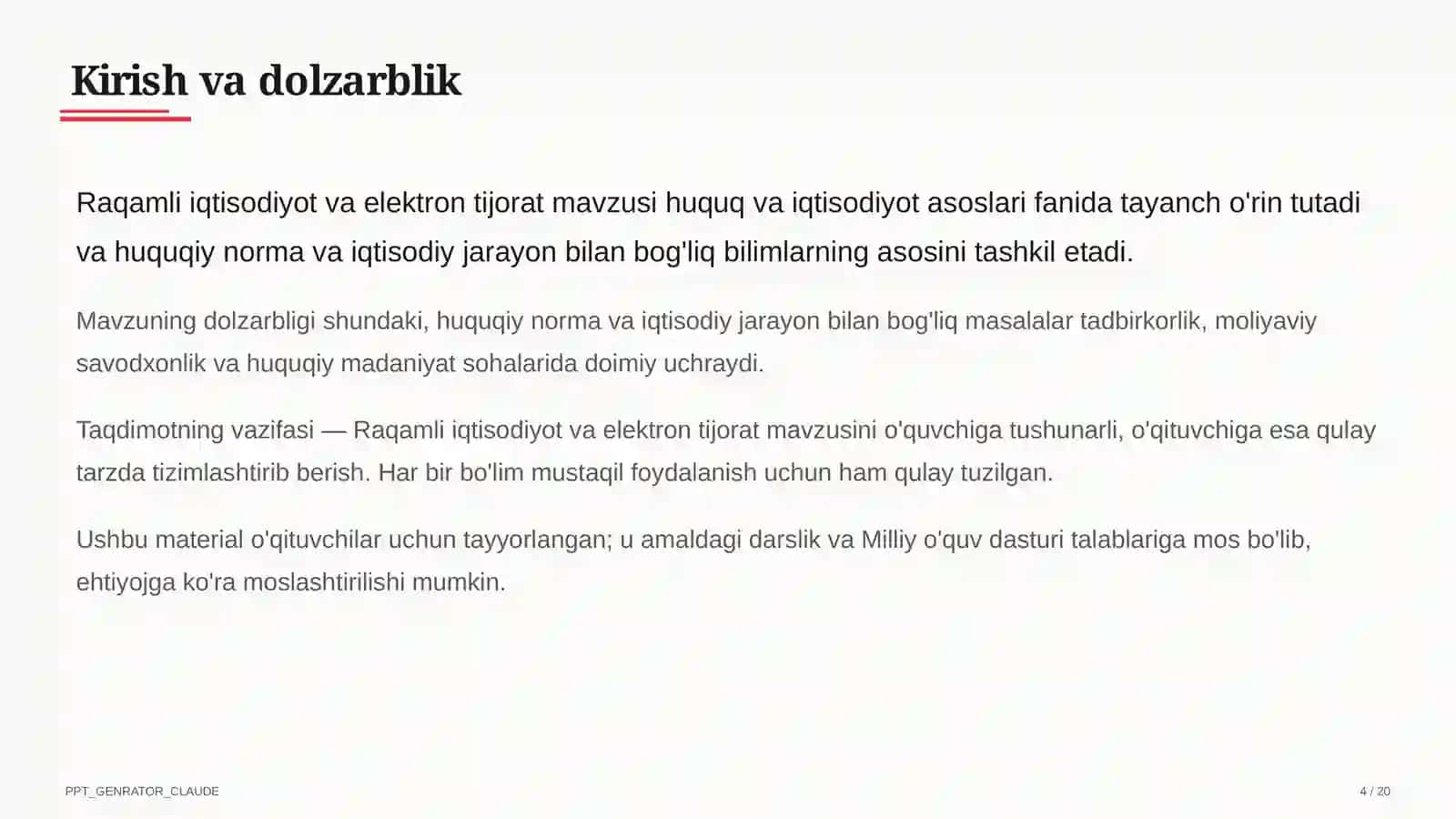Huquq va iqtisodiyot asoslari (9–11) — o'qituvchilar uchun 4
