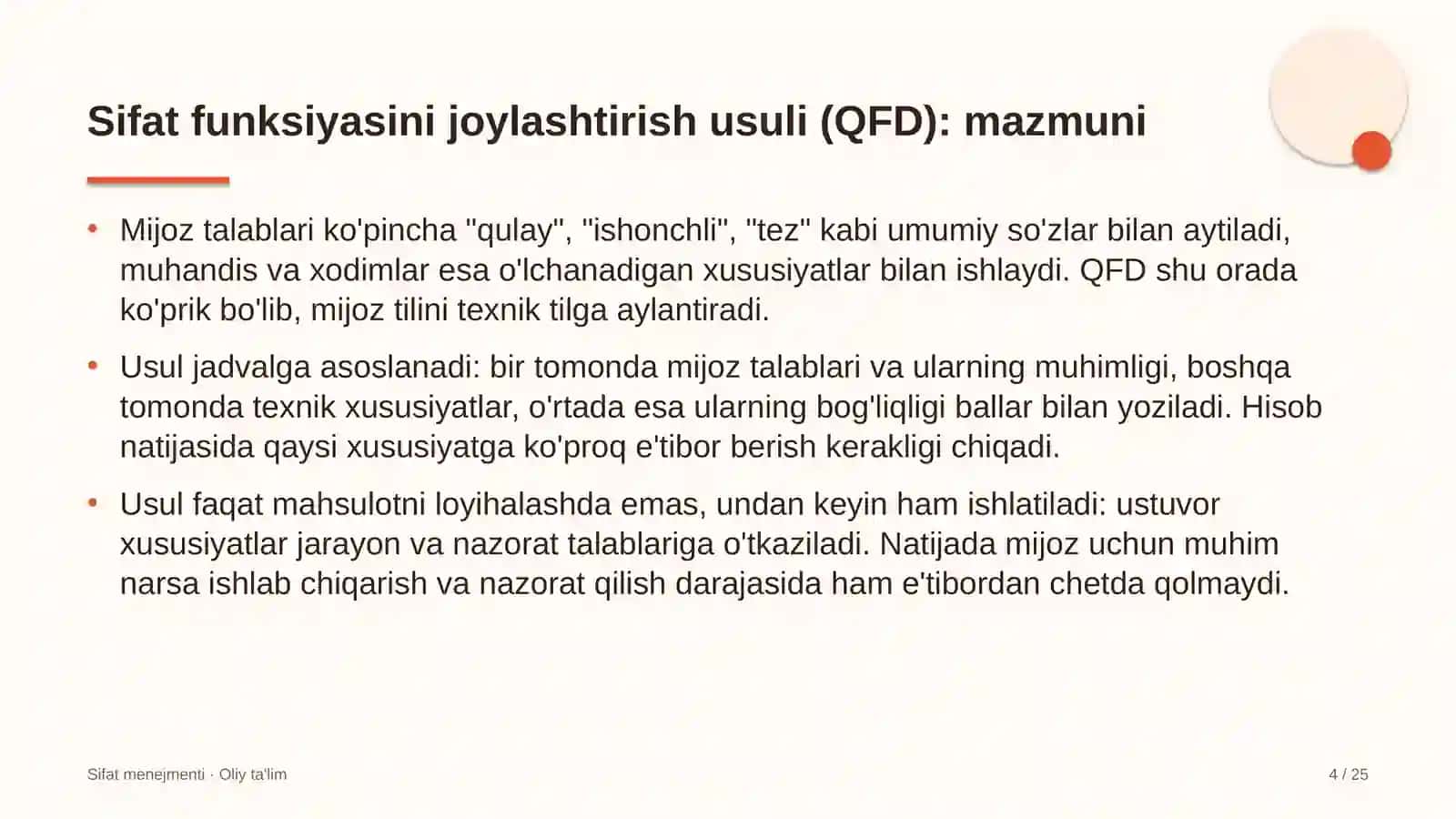 Yoga studiyalarida sifat funksiyasini joylashtirish usulini qo'llash 4