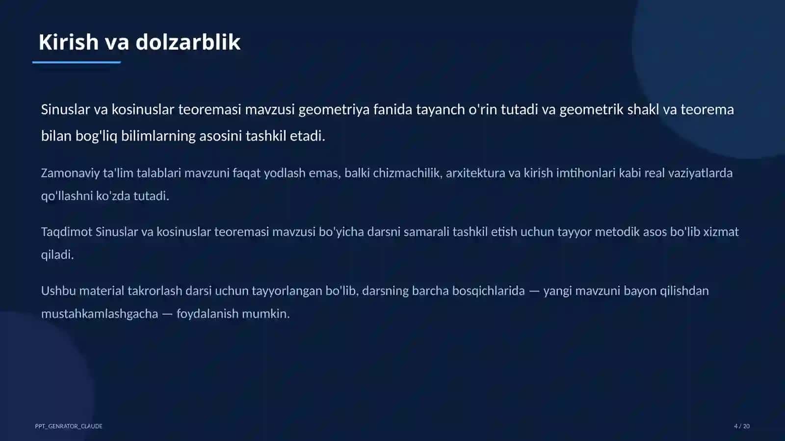 Sinuslar va kosinuslar teoremasi (9-sinf) 4