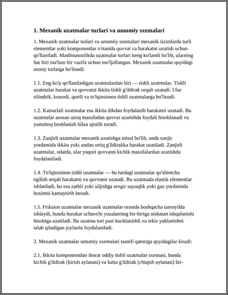 MASHINASOZLIKDA QO'LLANILAYOTGAN MEXANIK UZATMALAR,TURLARI, SXEMALARI, KO'RSATKICHLARI 4
