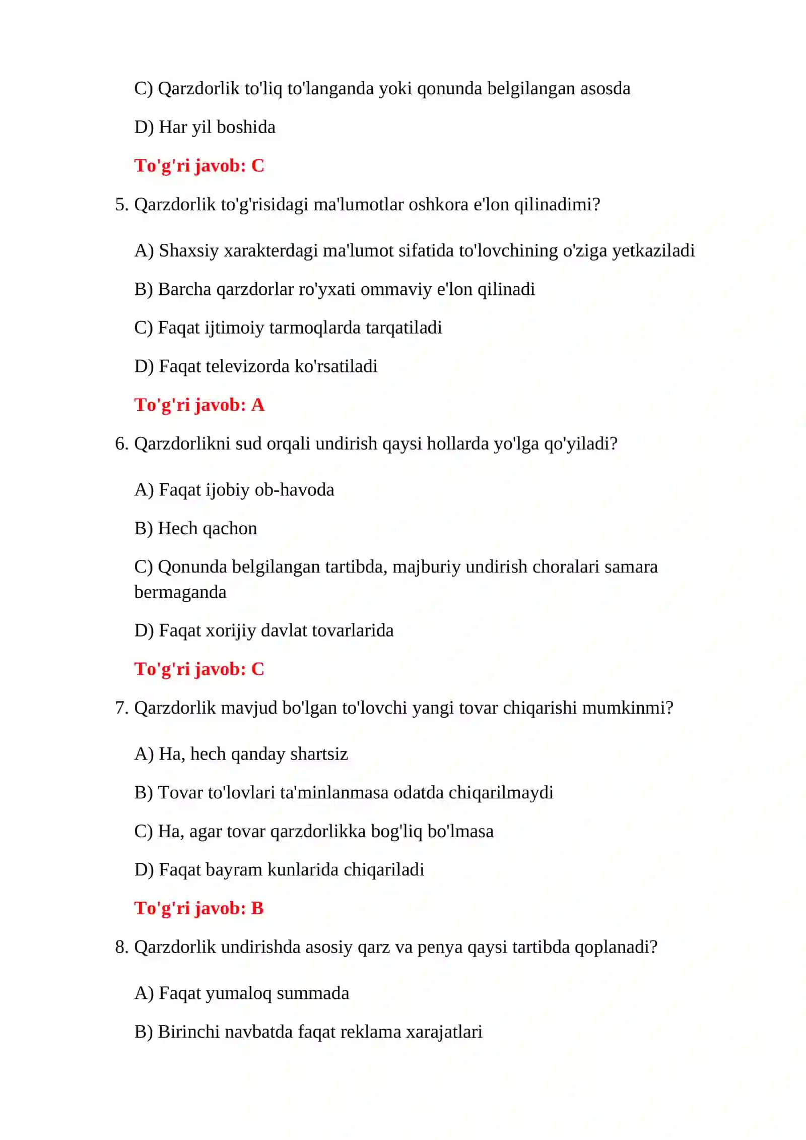 BOJXONA YIG'IMLARI TESTLARI 4