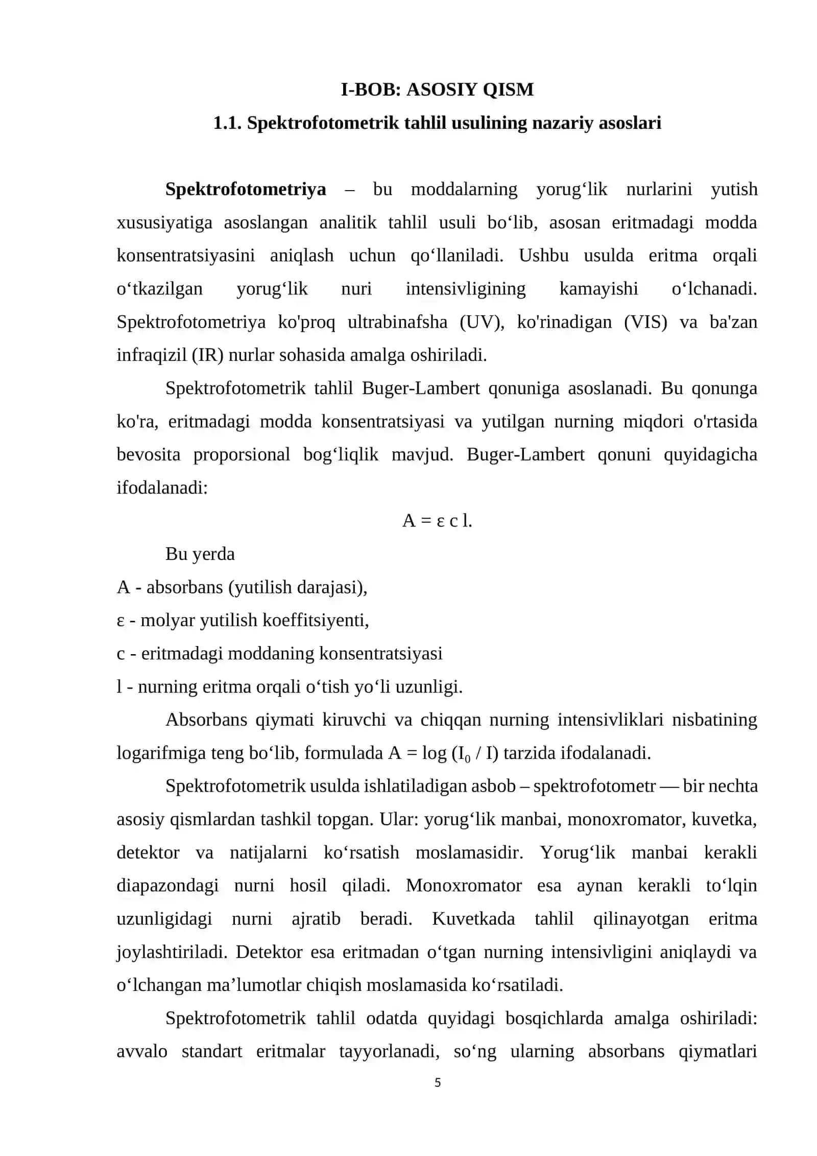 Fe ³⁺ ionini sulfosalisil kislotasi bilan spektrofotometrik usulda aniqlashning optimal sharoitlarini oʻrganish 4
