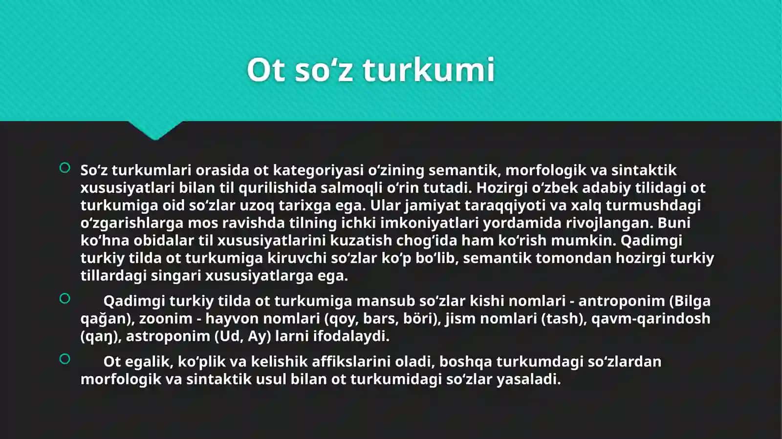 Morfologiya. Ot so‘z turkumi 4