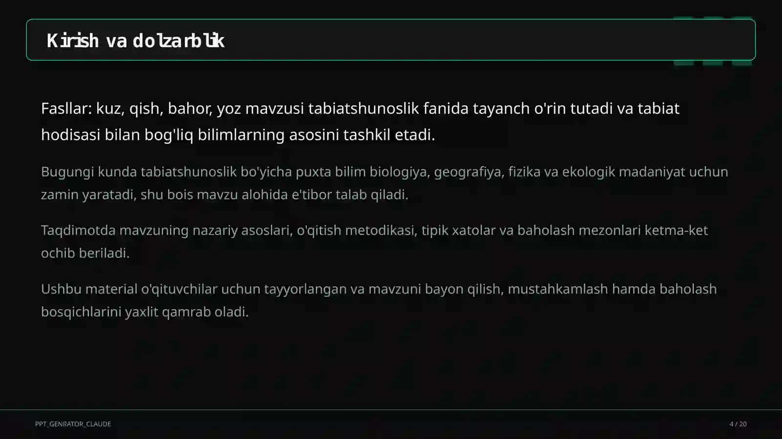 Tabiatshunoslik boshlang'ich sinf 4