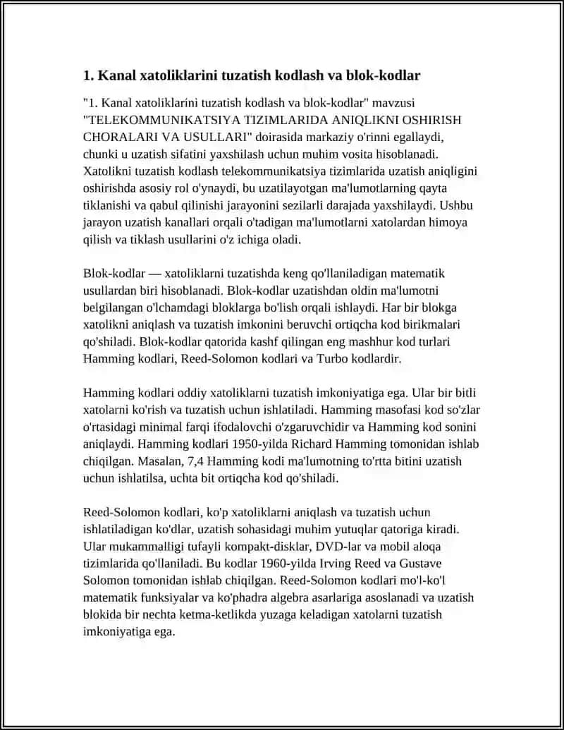 Kanal xatoliklarini tuzatish kodlash va blok-kodlar 4