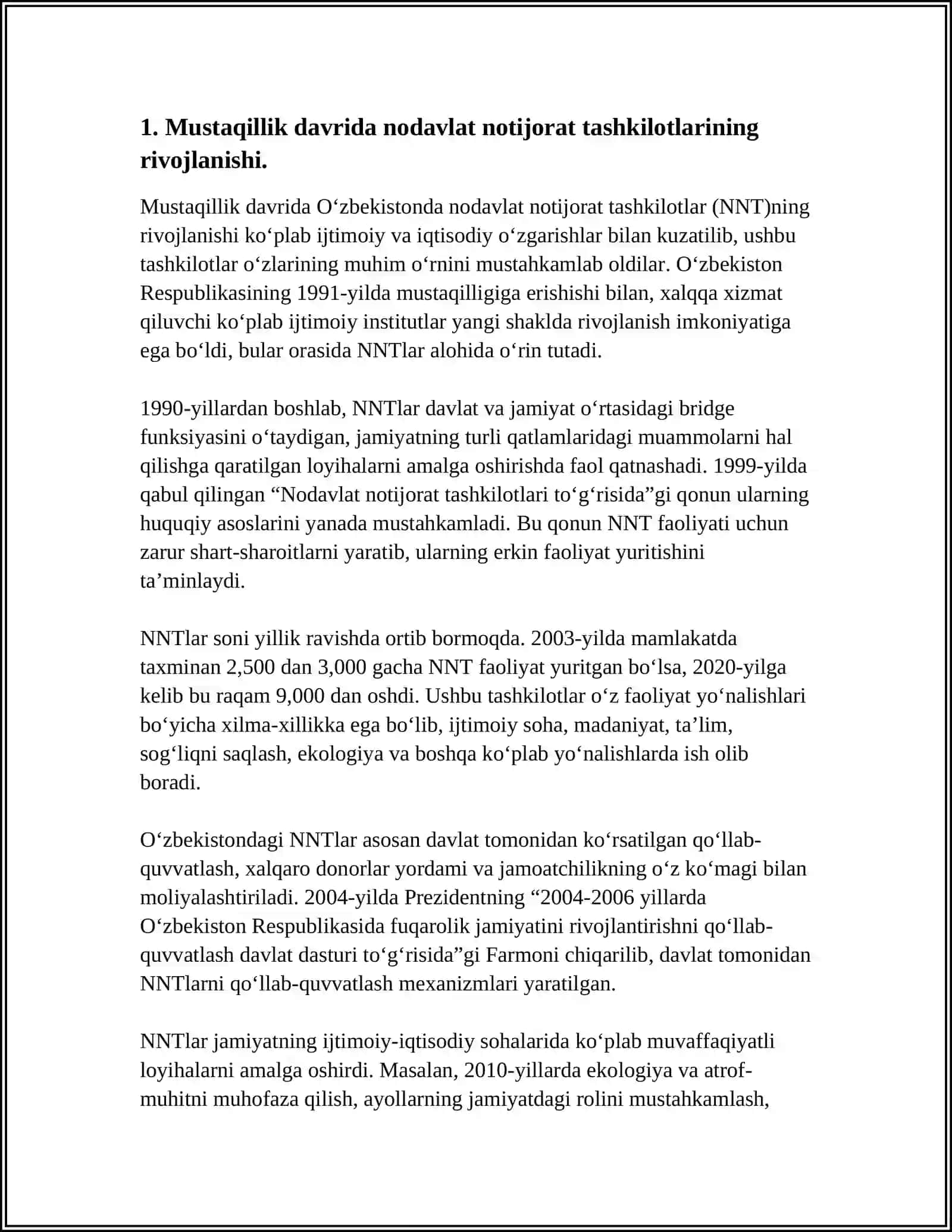 TADBIRKORLIKNI RIVOJLANTIRISHDA NODAVLAT NOTIJORAT TASHKILOTLARINING O'RNI 1991-2024-YILLAR 4
