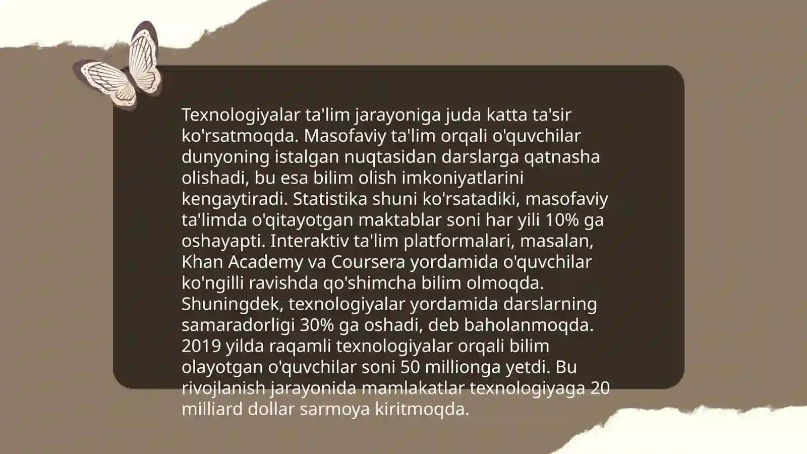 Ta'lim texnalogiyasi va uning tuzilishi.Ta'limda axborot texnologiyalari.Pedagogik texnalogiyalarda qoʻllanadigan usul va vositalar 4