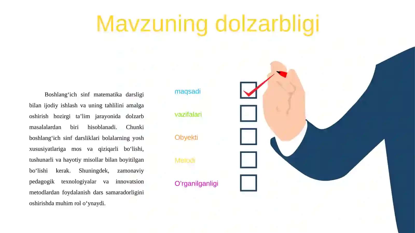 Boshlang’ich sinflarda matematikadan o‘quvchilarning ijodiy ishlashga o’rgatish metodikasi (2-sinf misolida). 4