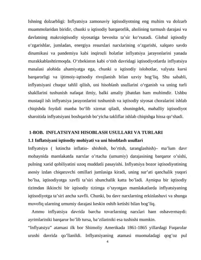 Inflatsiya va uni hisoblash usullari. Inflatsiya turlari 4