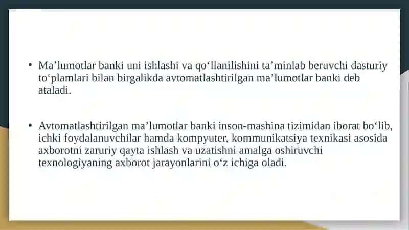 BERILGANLAR BAZASI BOSHQARUVININGTEXNIK ASOSLARI 4