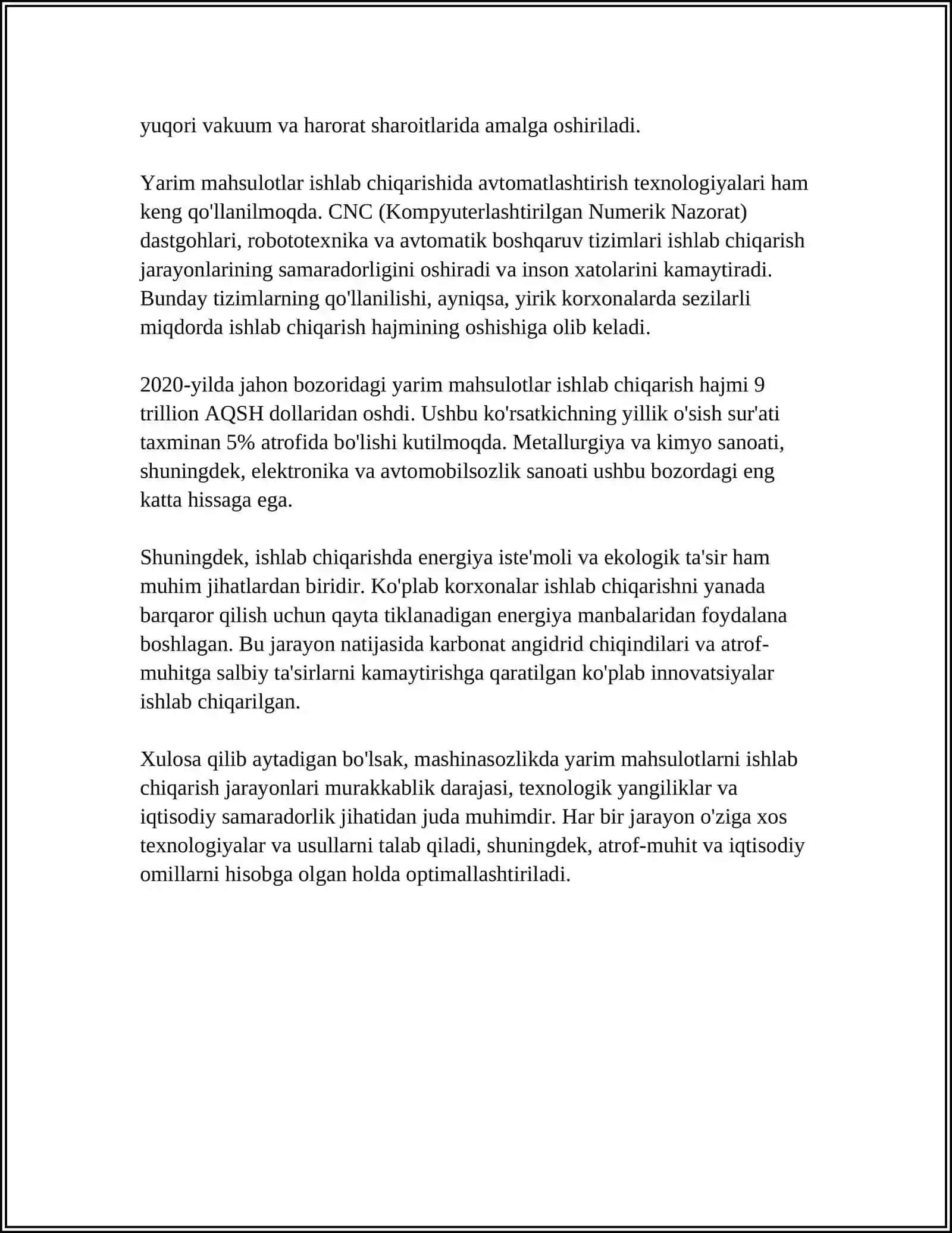 MASHINASOZLIKDA YARIM MAHSULOTLARNI VA DETALLARINI ISHLAB CHIQARISHDAGI TEXNOLOGIK JARAYONLAR 4