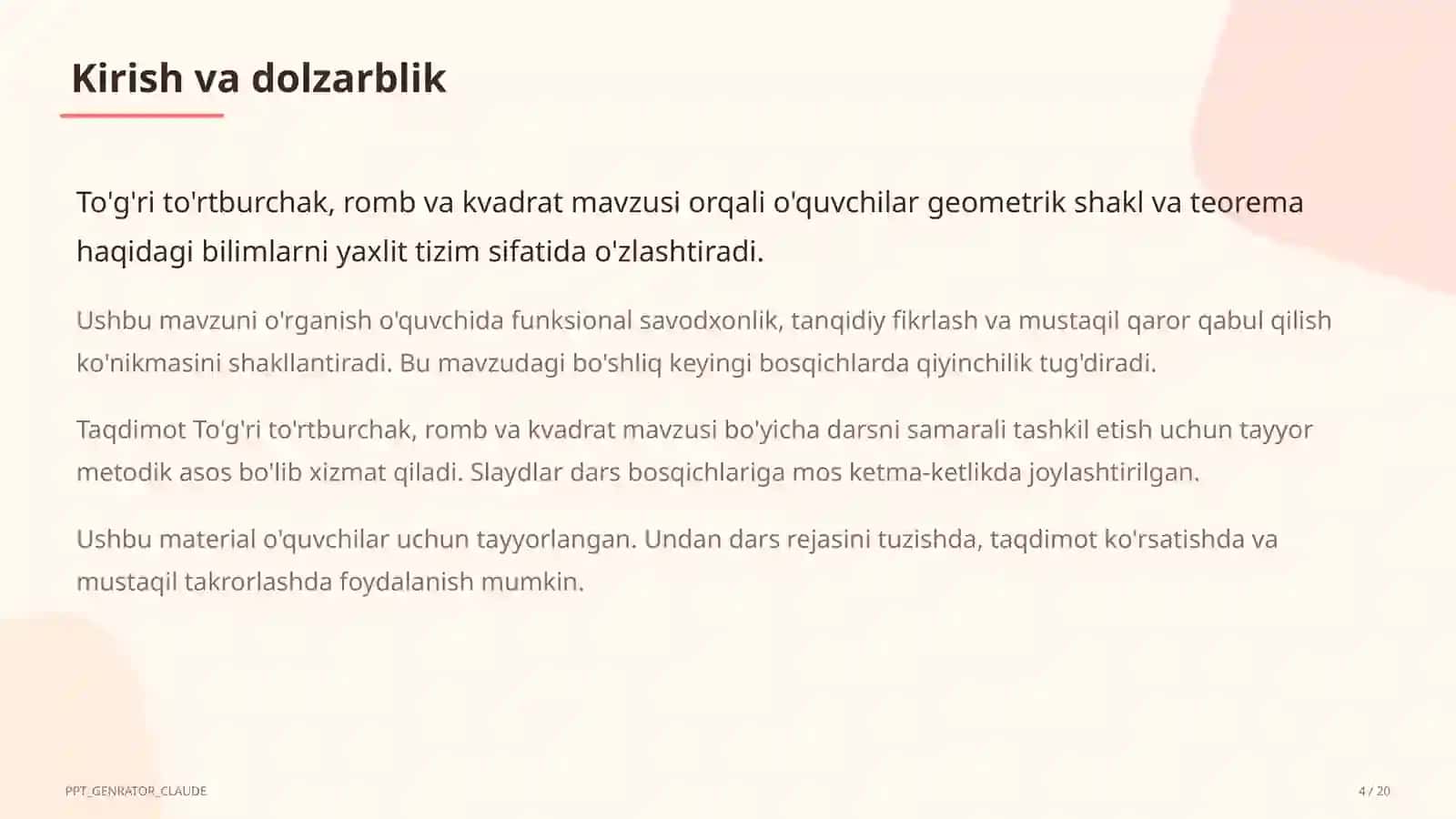 To'g'ri to'rtburchak, romb va kvadrat (8-sinf) 4