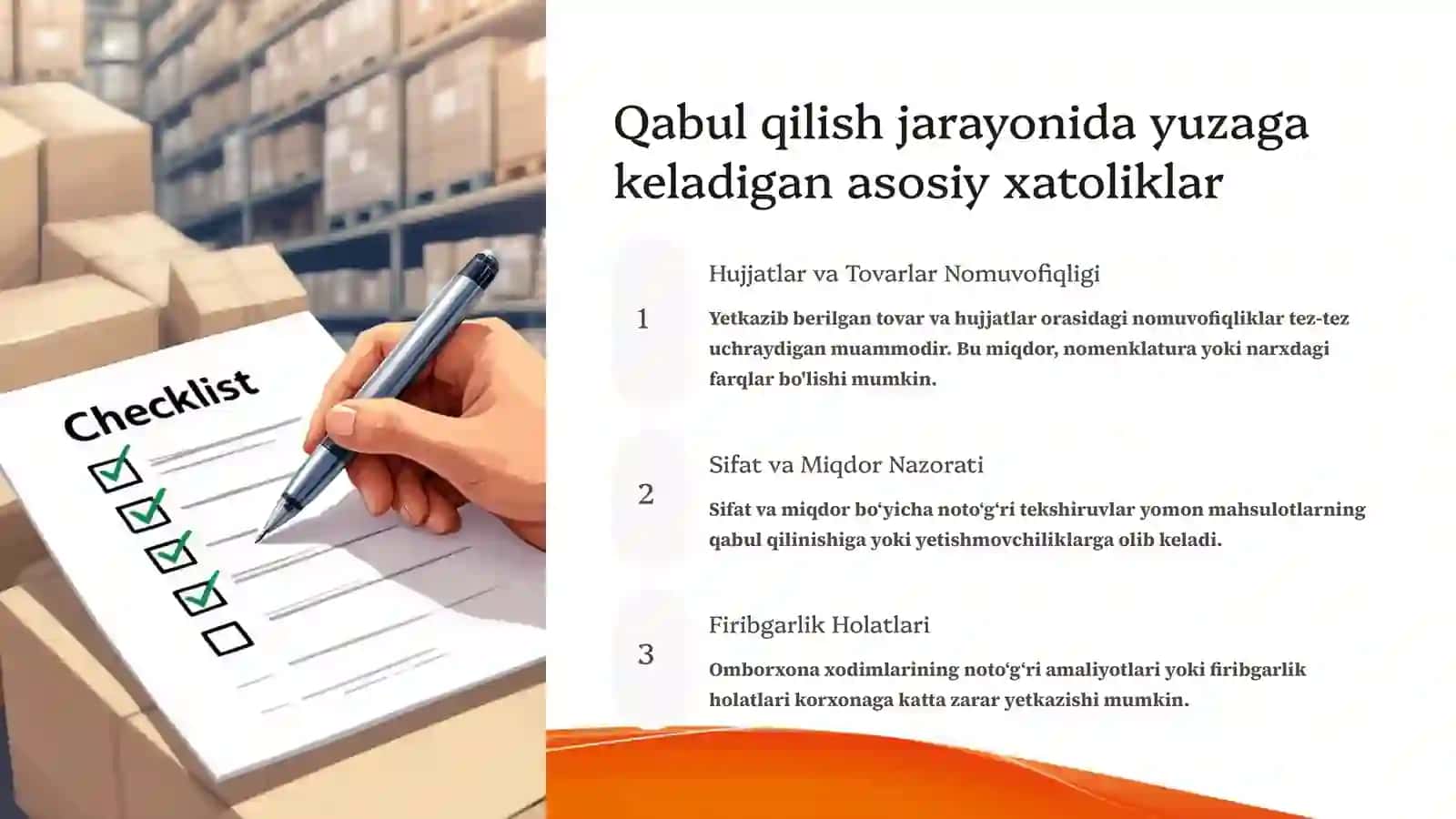 Tovar moddiy zaxiralarini qabul qilish va hisobga olish to‘g‘riligini tekshirish 4
