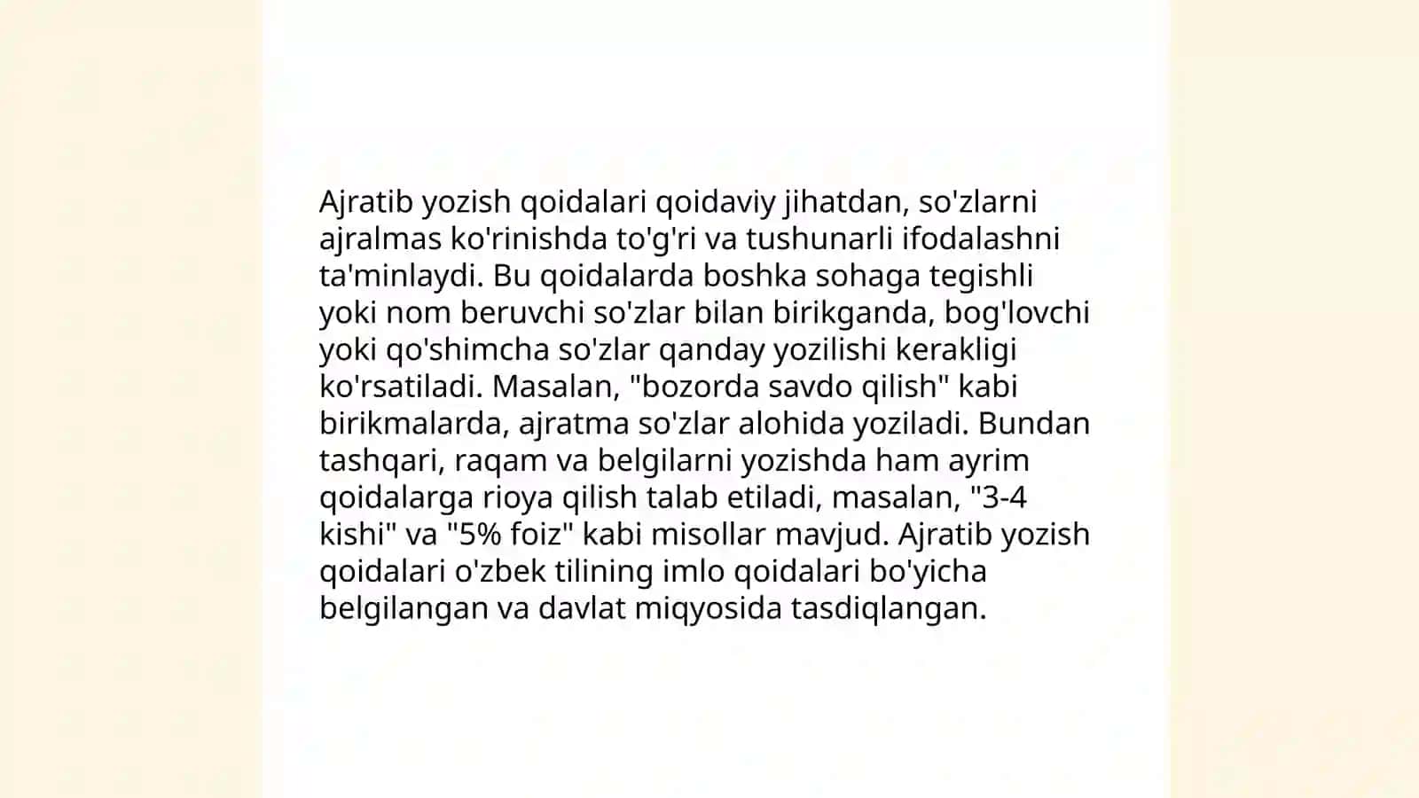 Qo'shib yozish, ajratib yozish va chiziqcha bilan yozish qoidalari 4