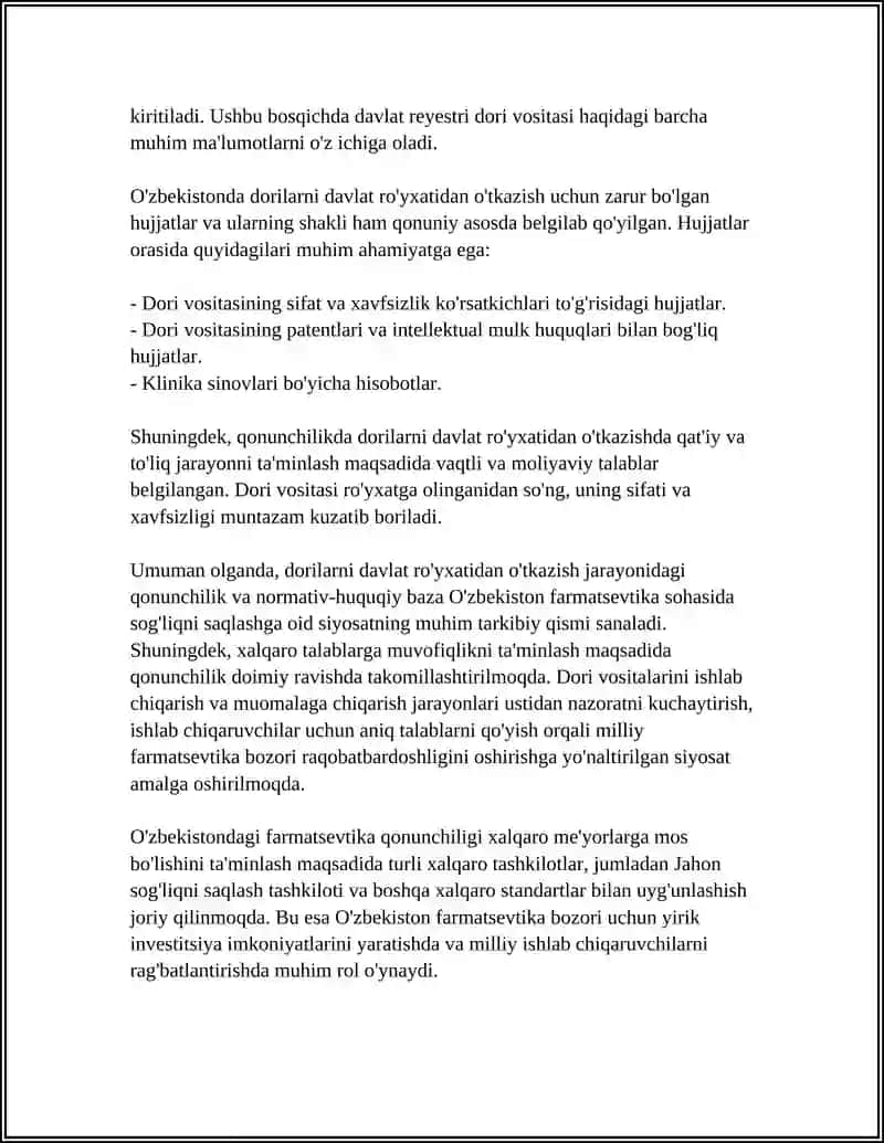 RIVOJLANAYOTGAN OSIYO DAVLATLARIDA DORI VOSITALARINI DAVLAT RO’YXATIDAN ÒTKAZISH TARTIBI 4