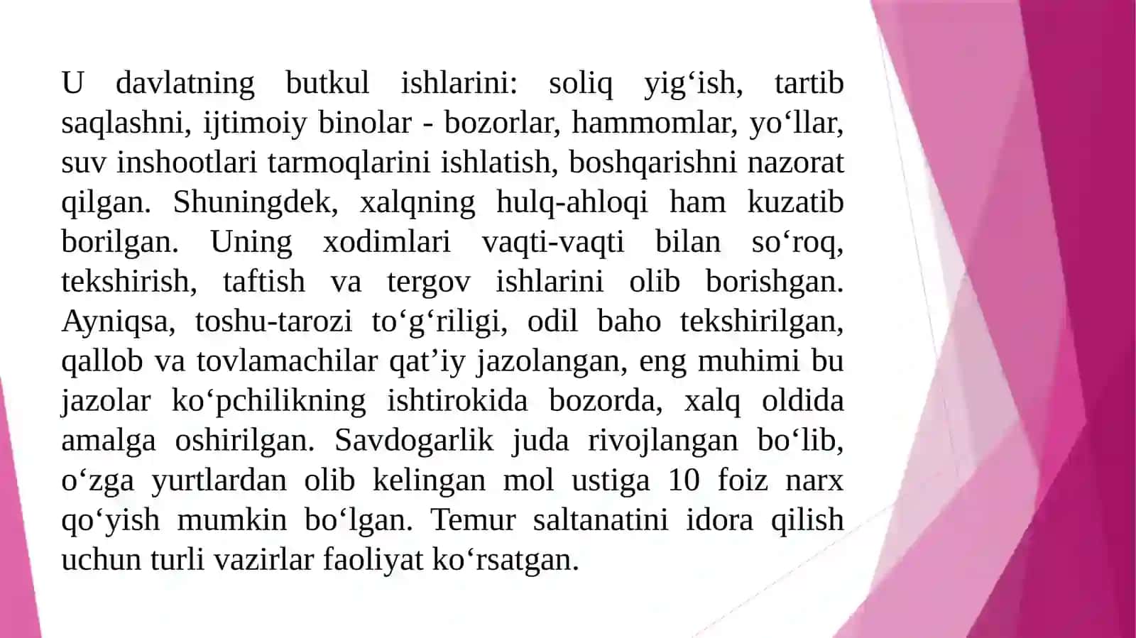 Amir Temur va temuriylar davridagi iqtisodiy g’oyalar 4