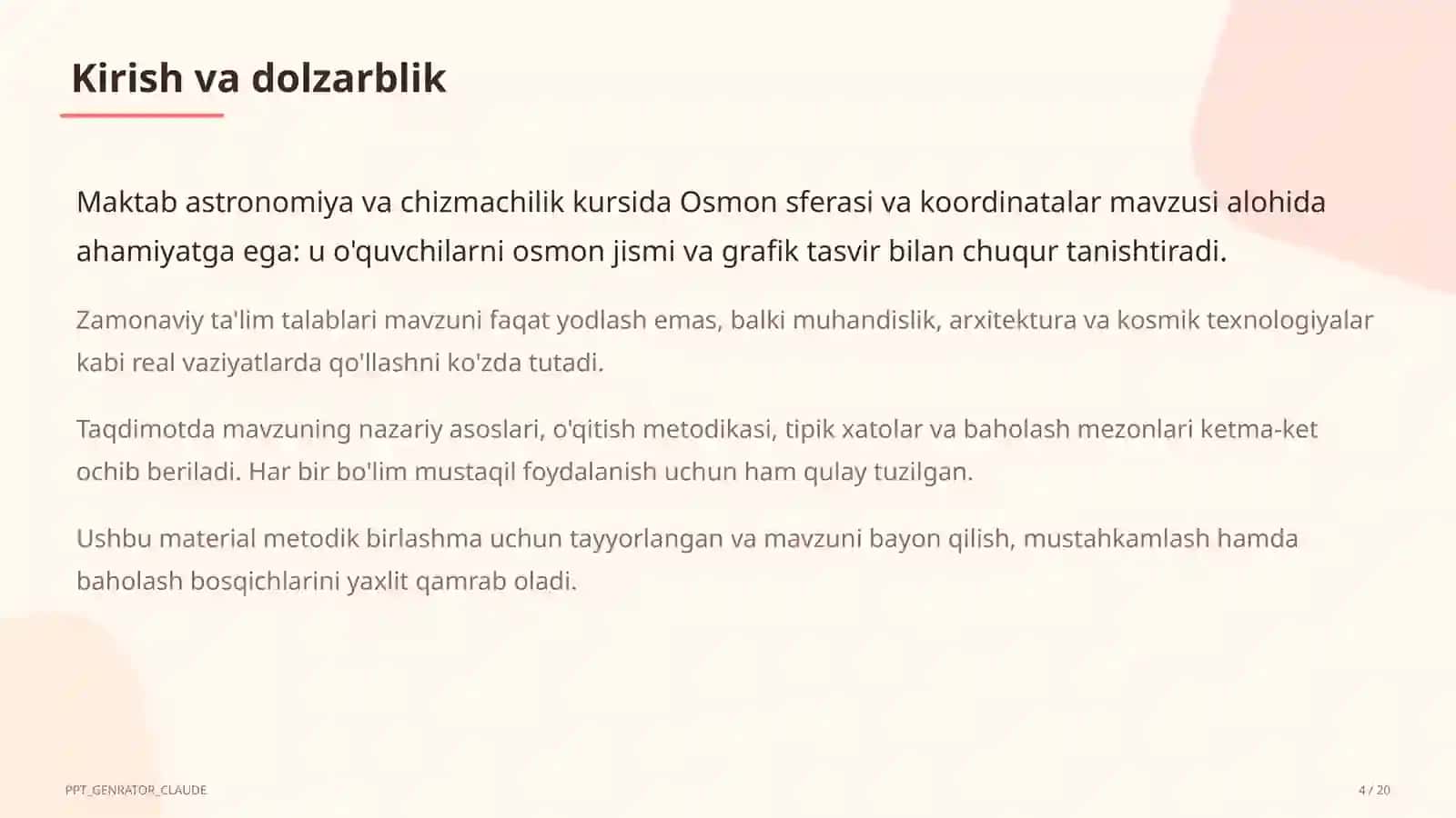 Osmon sferasi va koordinatalar (10-sinf) 4