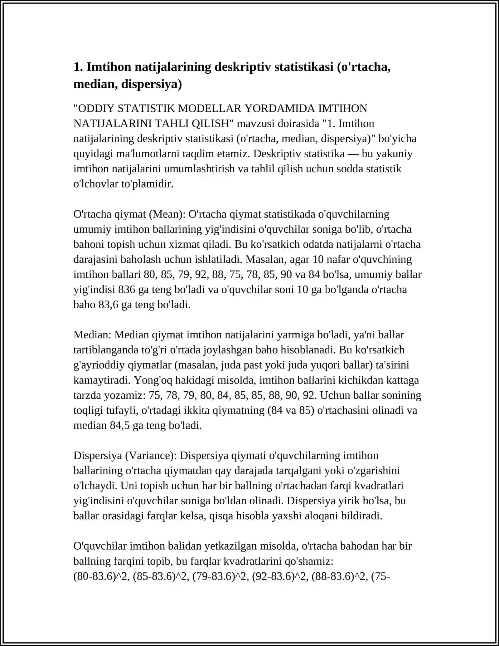 ODDIY STATISTIK MODELLAR YORDAMIDA IMTIHON NATIJALARIN TAHLI QILISH 4