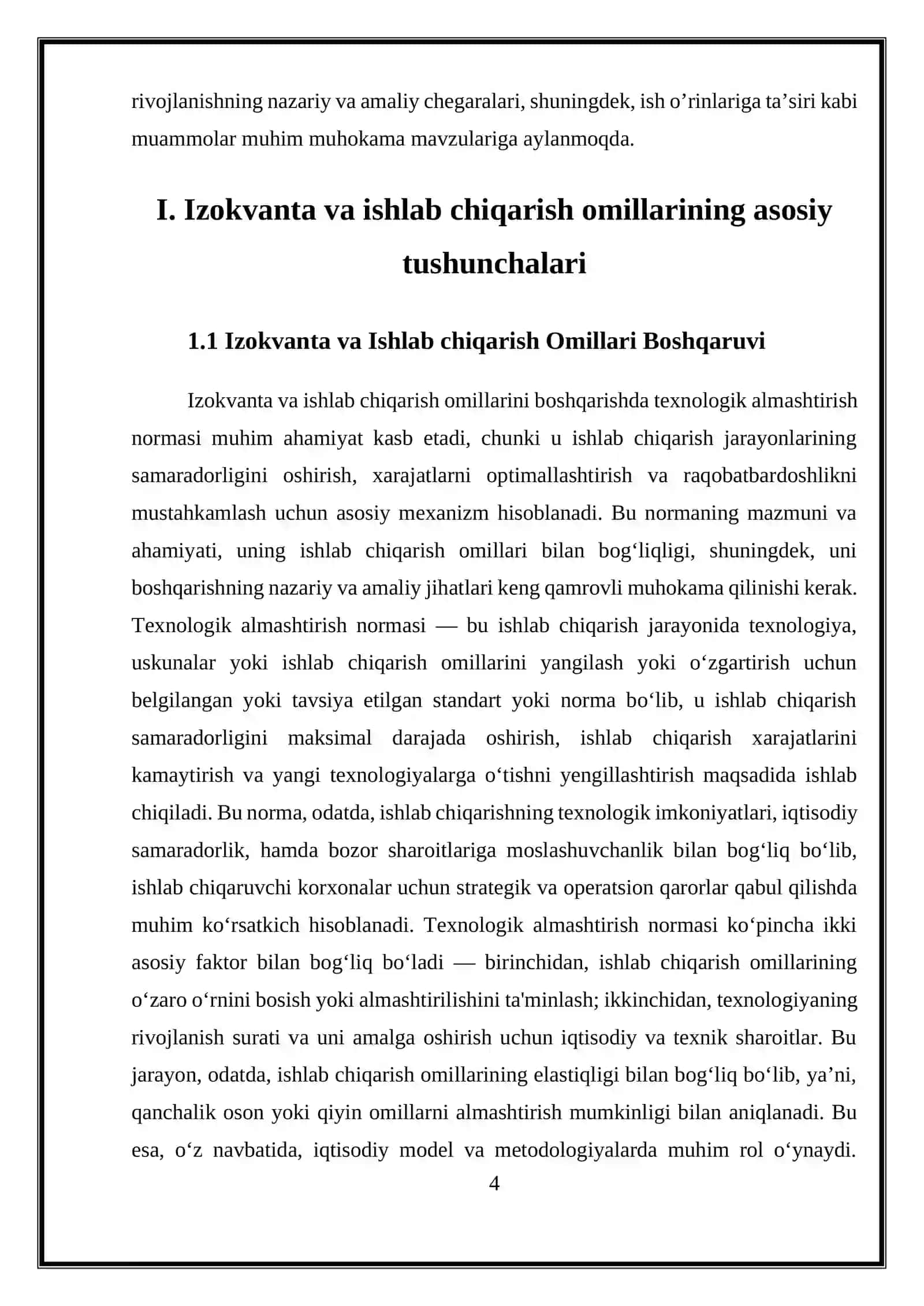 IZOKVANTA VA ISHLAB CHIQARISH OMILLARINI CHEKLI TEXNOLOGIK ALMASHTIRISH NORMASI 4