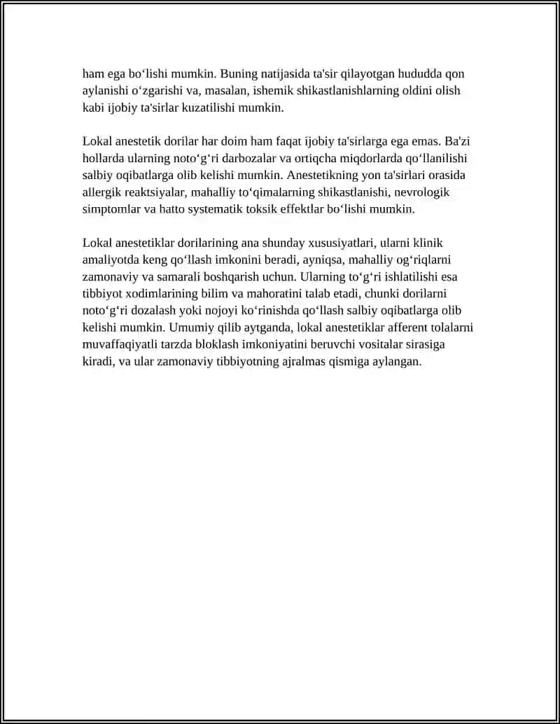 Lokal anestetiklar va afferent tolalarni bloklash 4