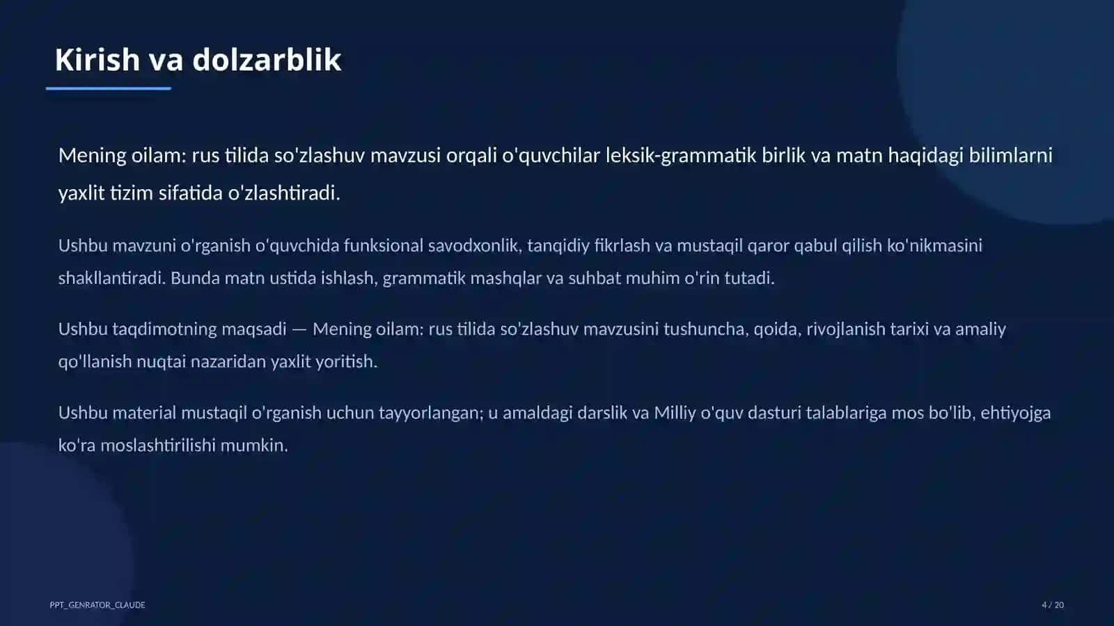 Mening oilam: rus tilida so'zlashuv (3-sinf) 4