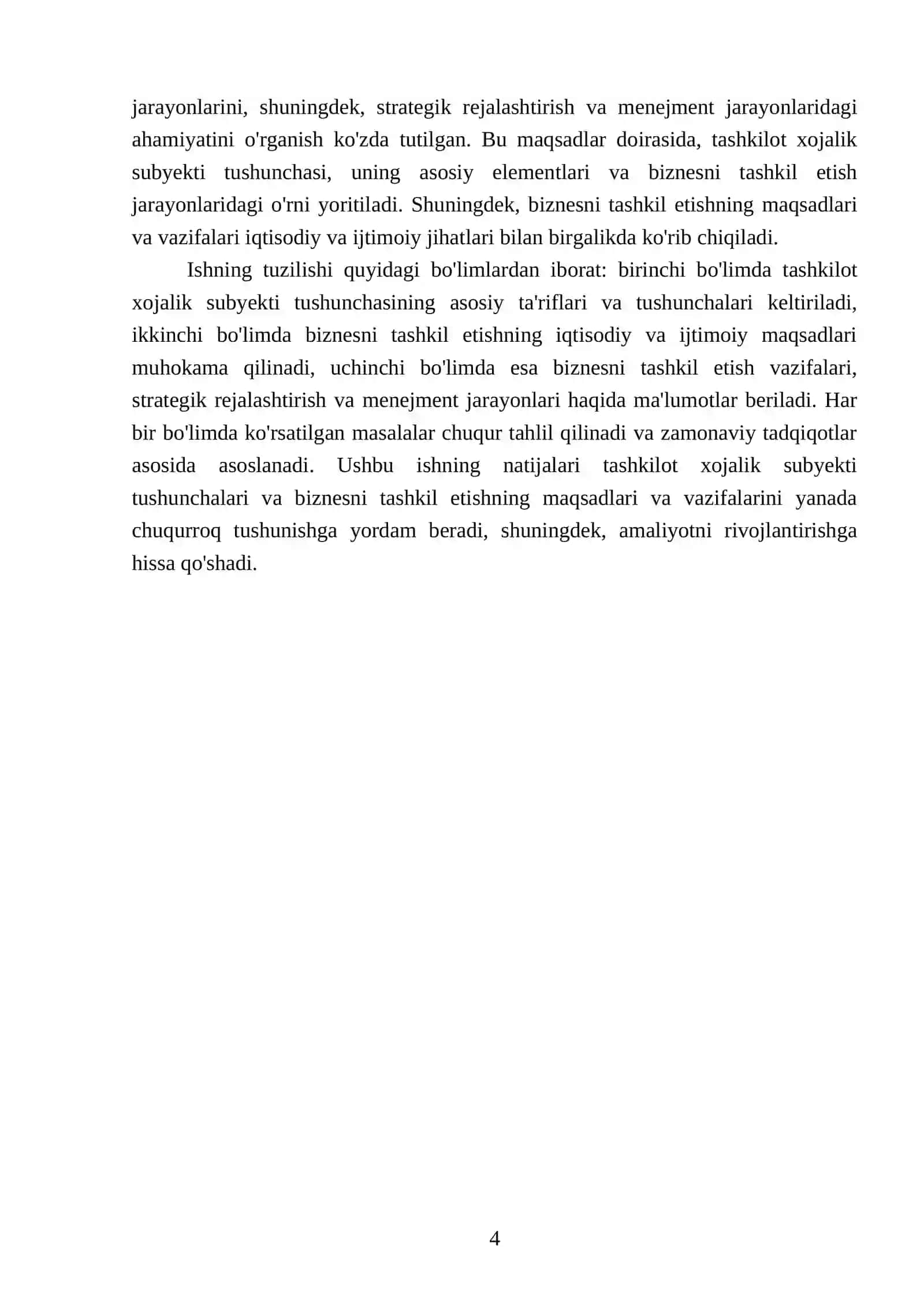 Tashkilot xojalik subyekti tushunchalari. Biznesni tashkil etishning maqsadi va vazifalari 4