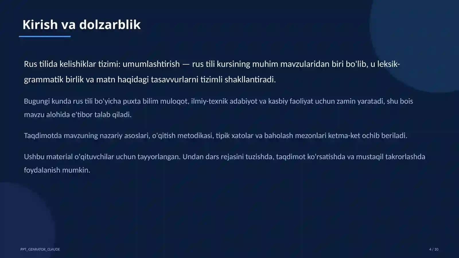 Rus tilida kelishiklar tizimi: umumlashtirish (6-sinf) 4