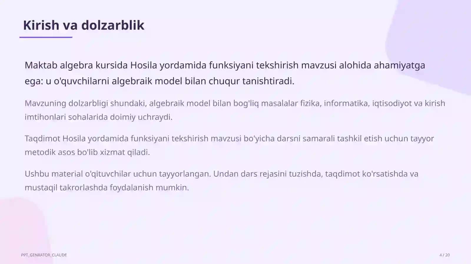 Hosila yordamida funksiyani tekshirish (11-sinf) 4