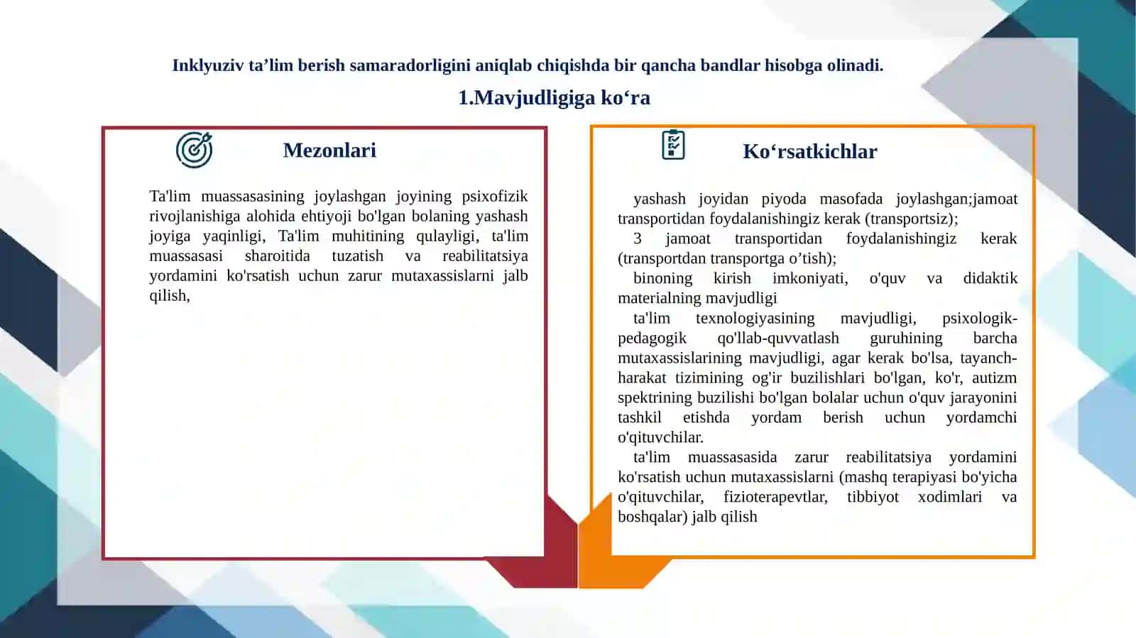 Inklyuziv ta’lim berishning sifati va samaradorligini aniqlash mezonlari 4