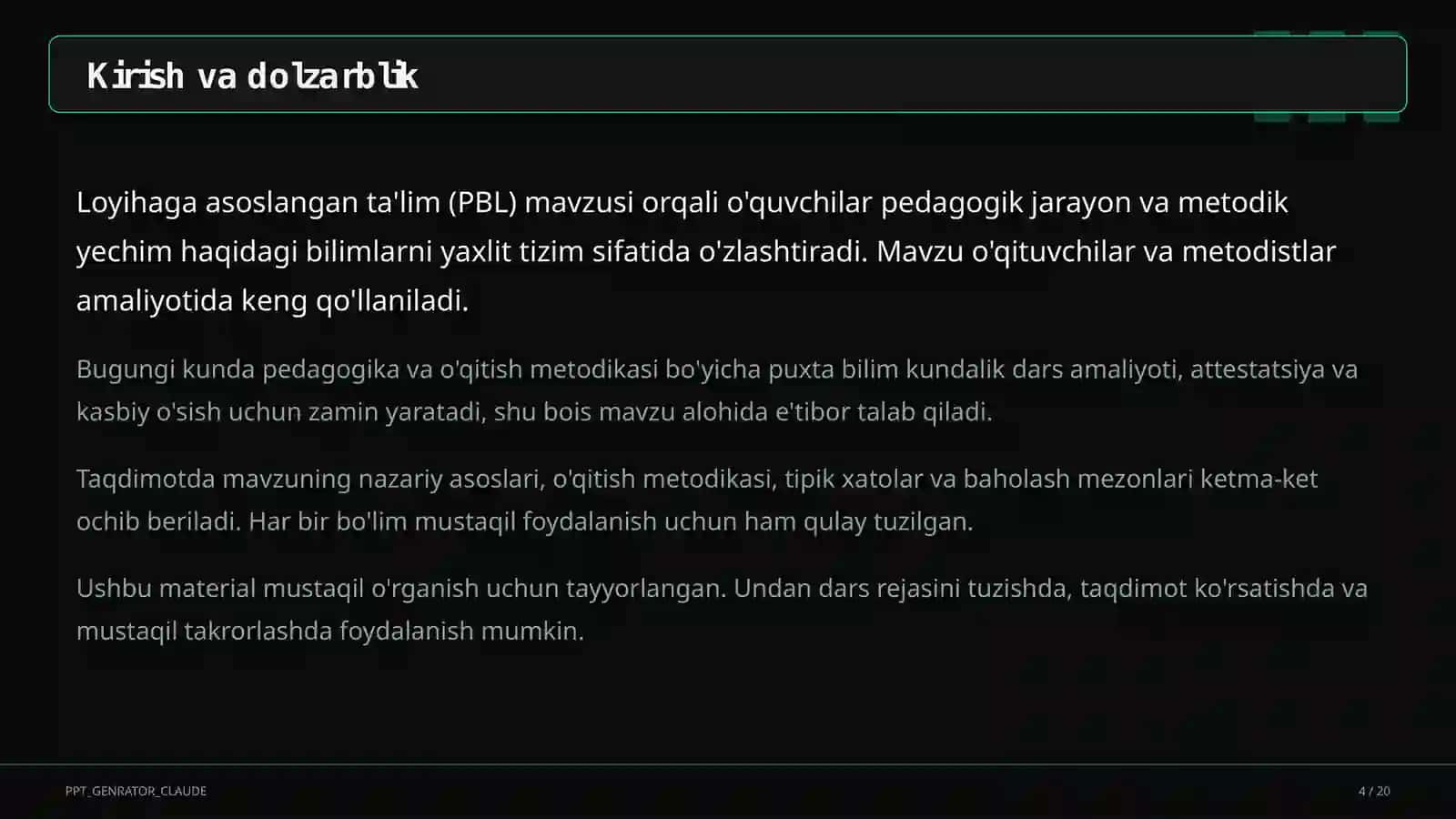 Loyihaga asoslangan ta'lim (PBL) 4