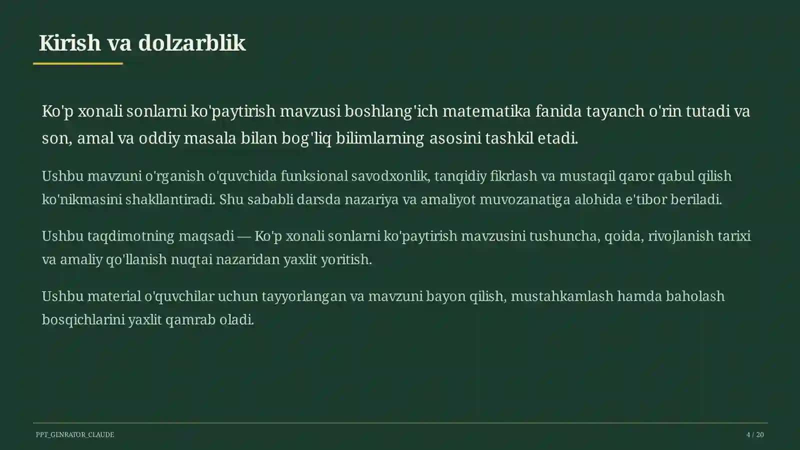 Ko'p xonali sonlarni ko'paytirish (4-sinf) 4
