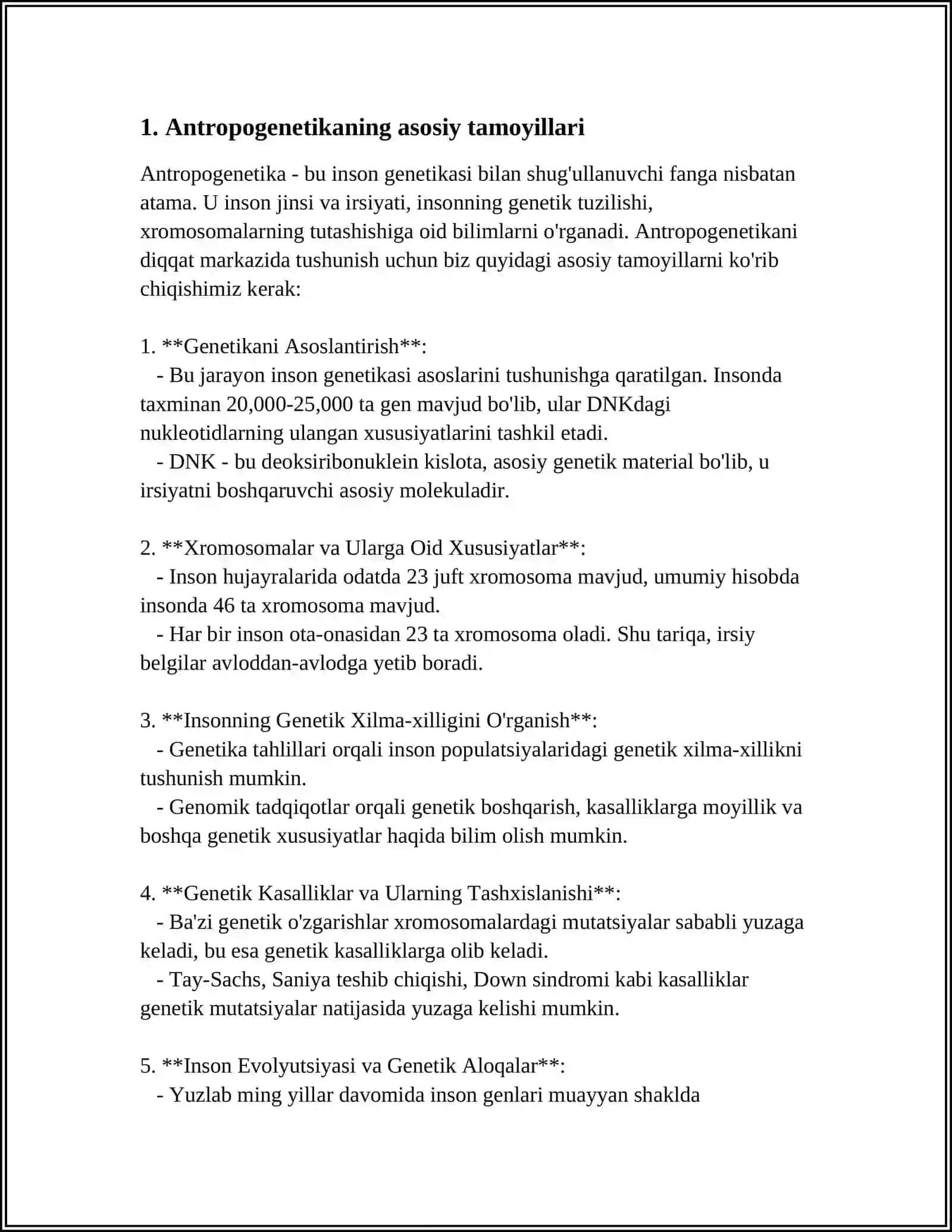ANTROPOGENETIKA.ODAM IRSIYATINI OʻRGANISH USULLARI.GENEOLOGIK VA EGIZAKLAR USULI 4