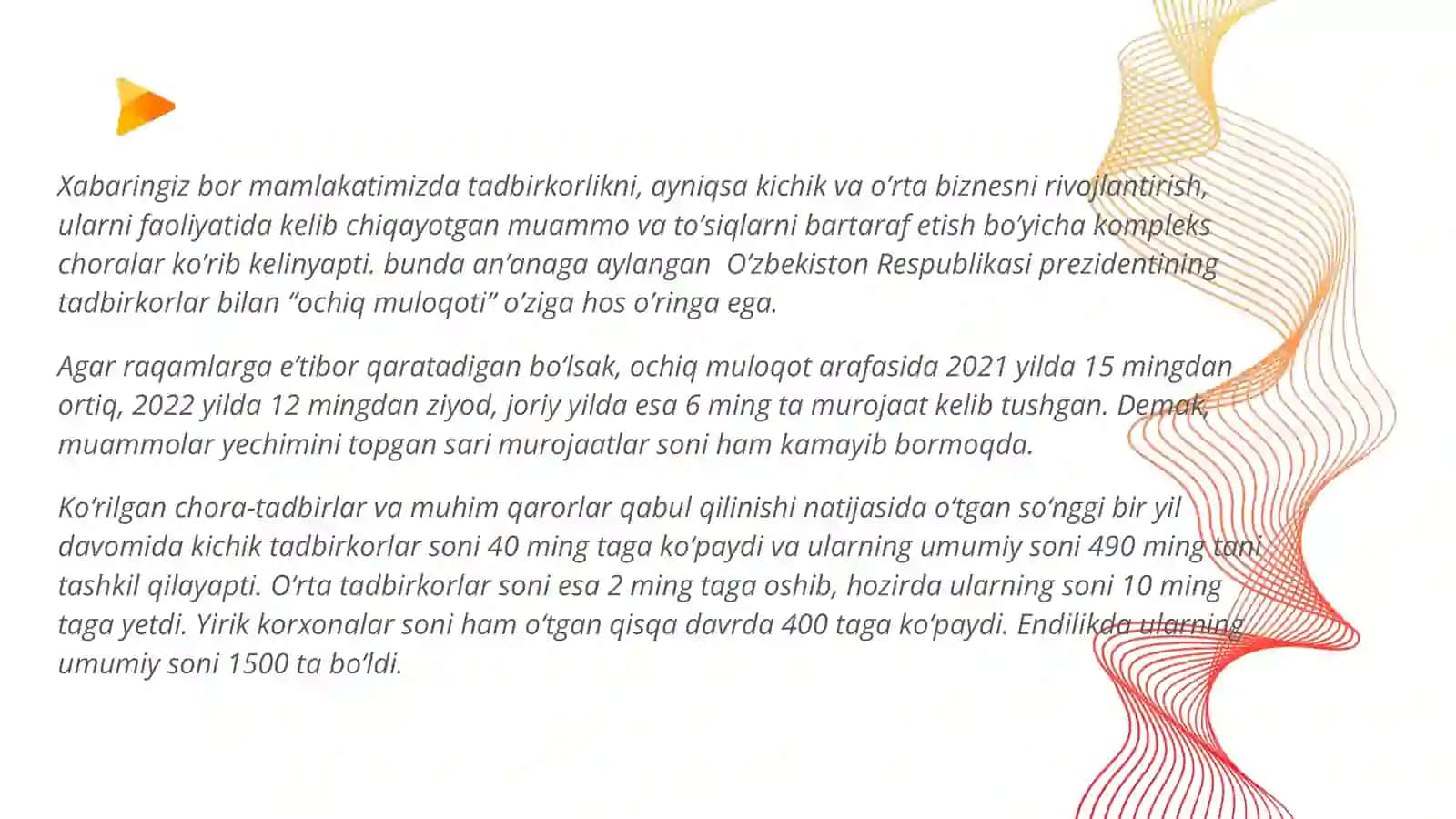Oʻzbekiston Respublikasida kichik biznesni davlat tomonidan qoʻllab-quvvatlash chora-tadbirlari toʻgʻrisida 4