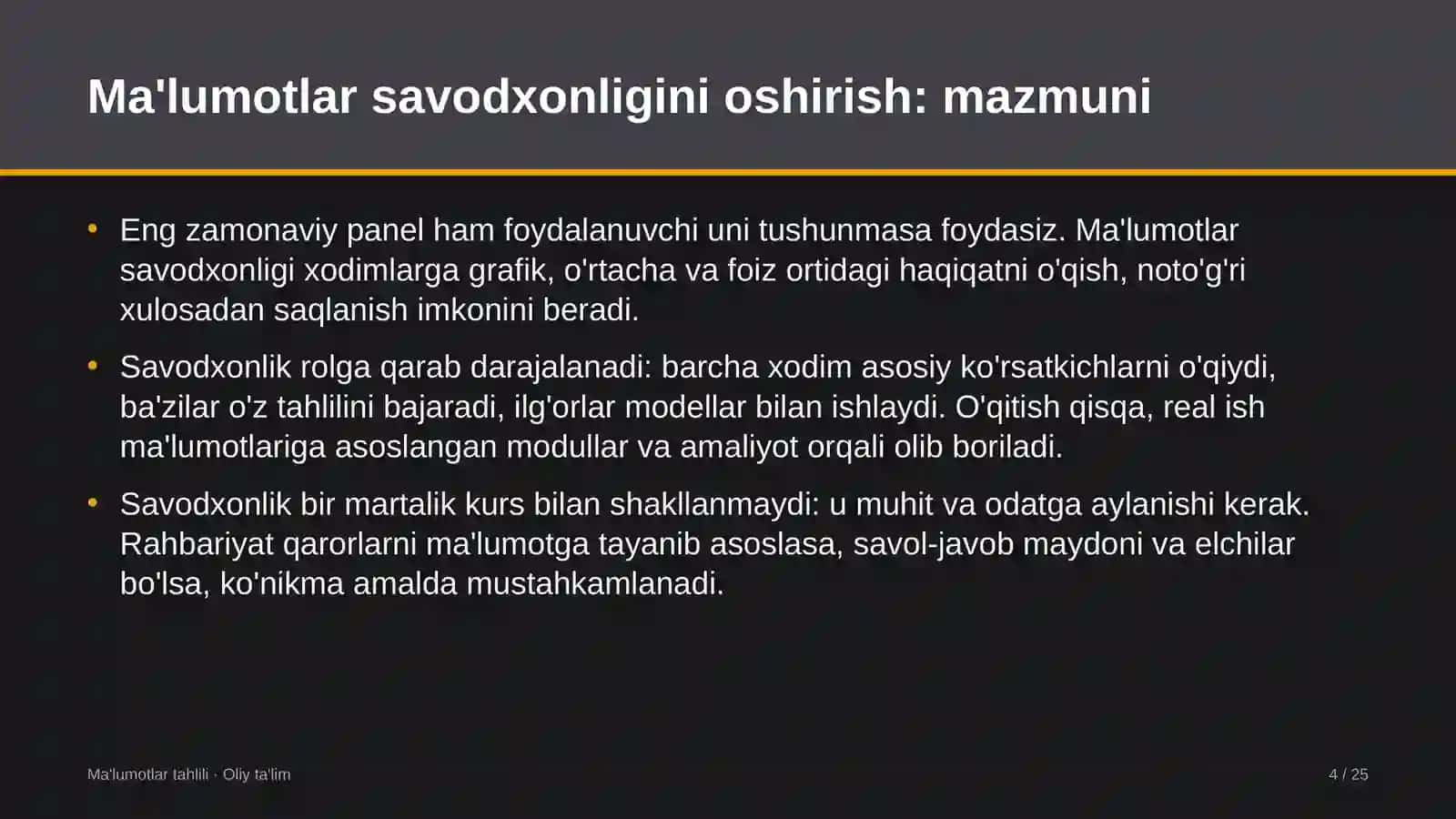 Dilerlik tarmoqlarida xodimlarning ma'lumotlar bilan ishlash savodxonligini oshirish 4
