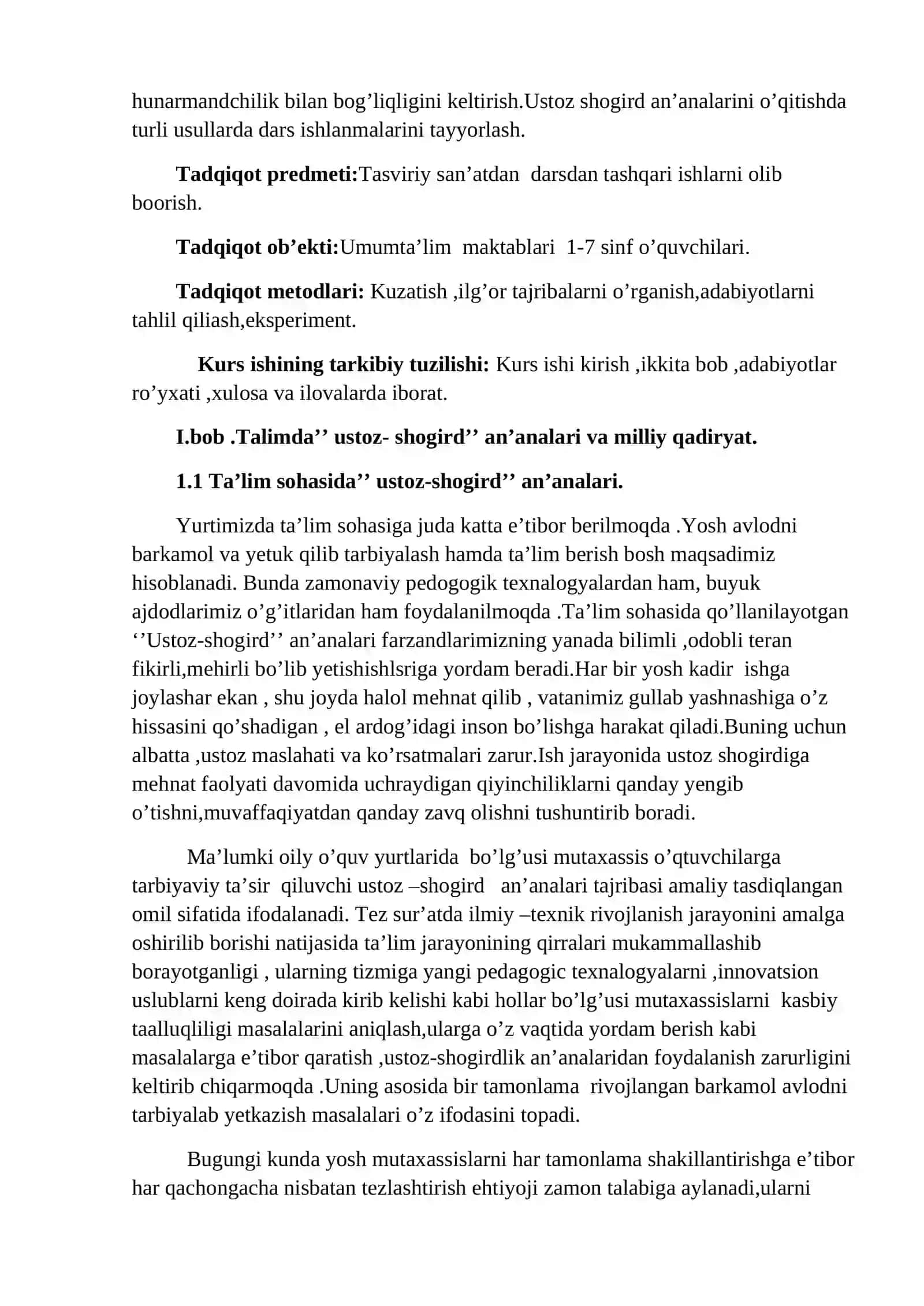 TASVIRIY SAN’AT O’QITISH METODIKASI FANIDAN KURS ISHI 4