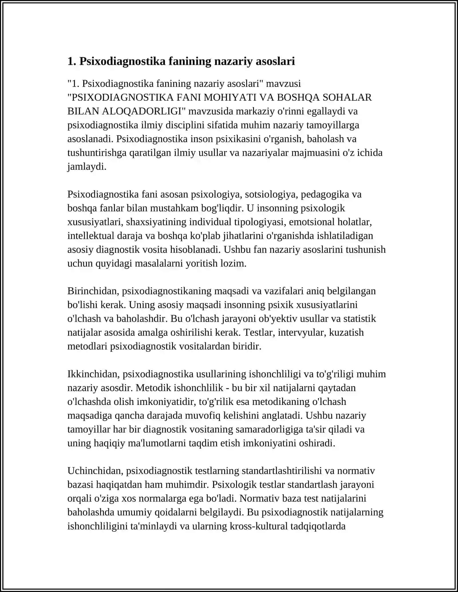 PSIXODIAGNOSTIKA FANI MOHIYATI VA BOSHQA SOHALAR BILAN ALOQADORLIGI 4