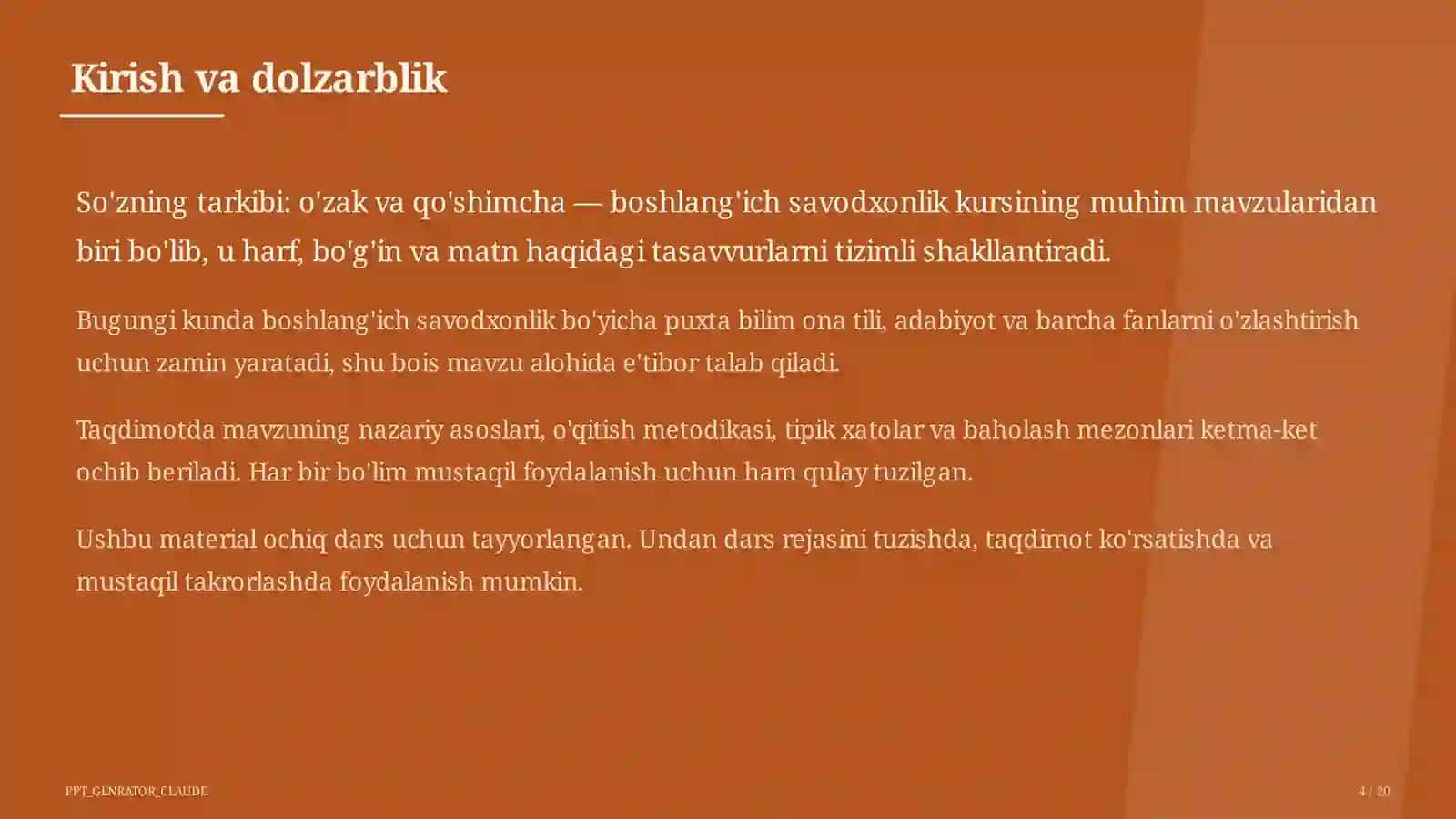 So'zning tarkibi: o'zak va qo'shimcha (3-sinf) 4